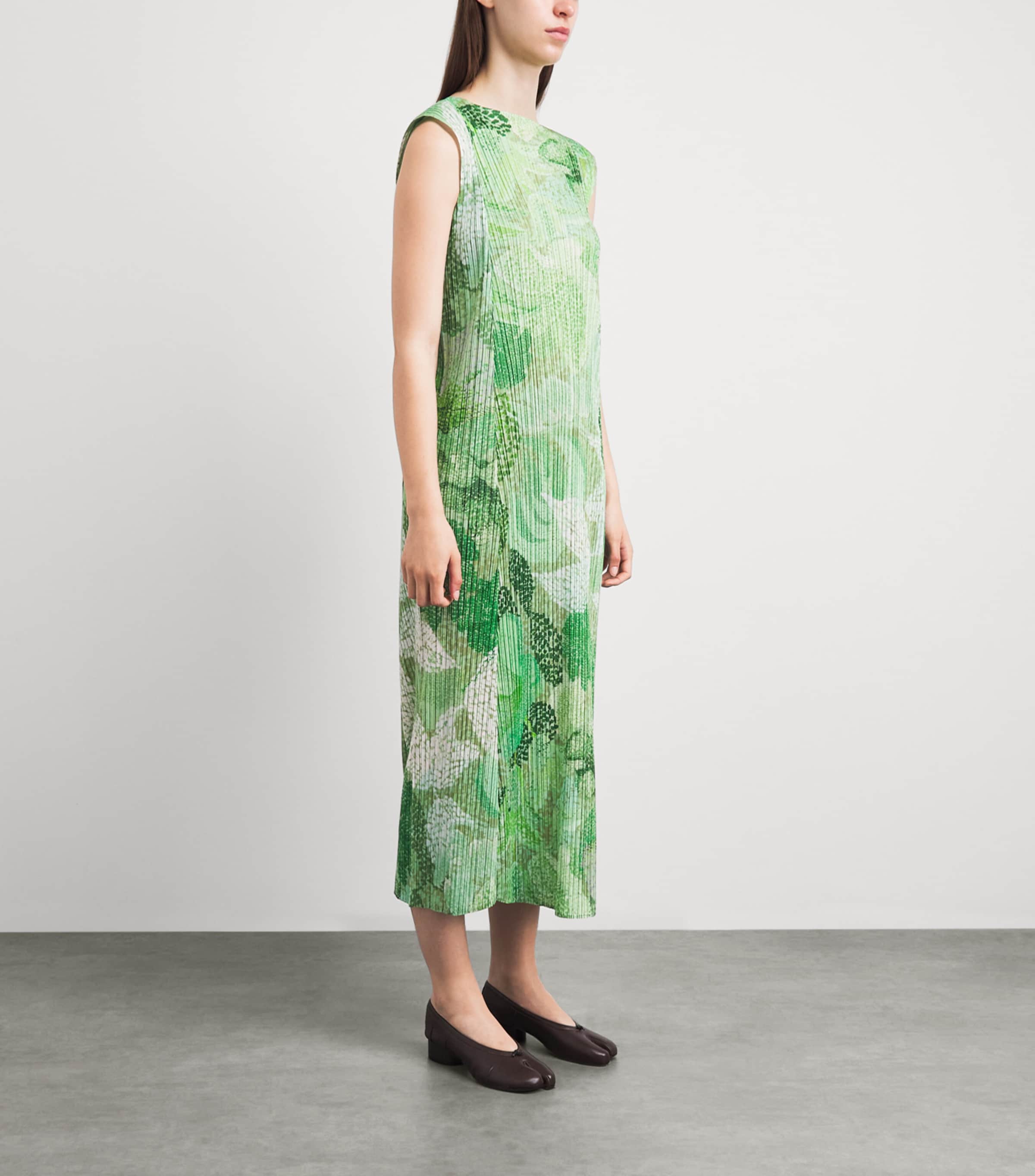 Pleats Please Issey Miyake Womens Pleated Foggy Forest Midi Dress Grass Green Image 4