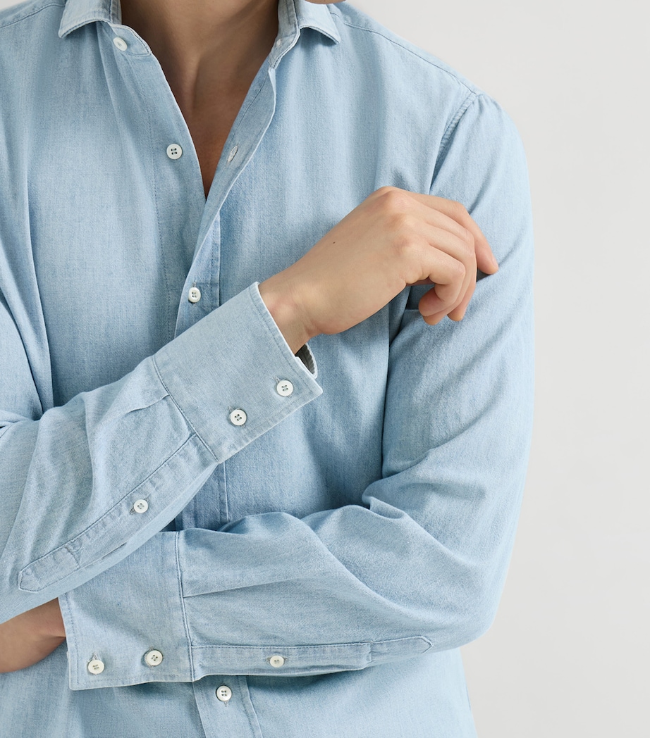 Brunello Cucinelli Mens Denim-Effect Chambray Shirt Image 6