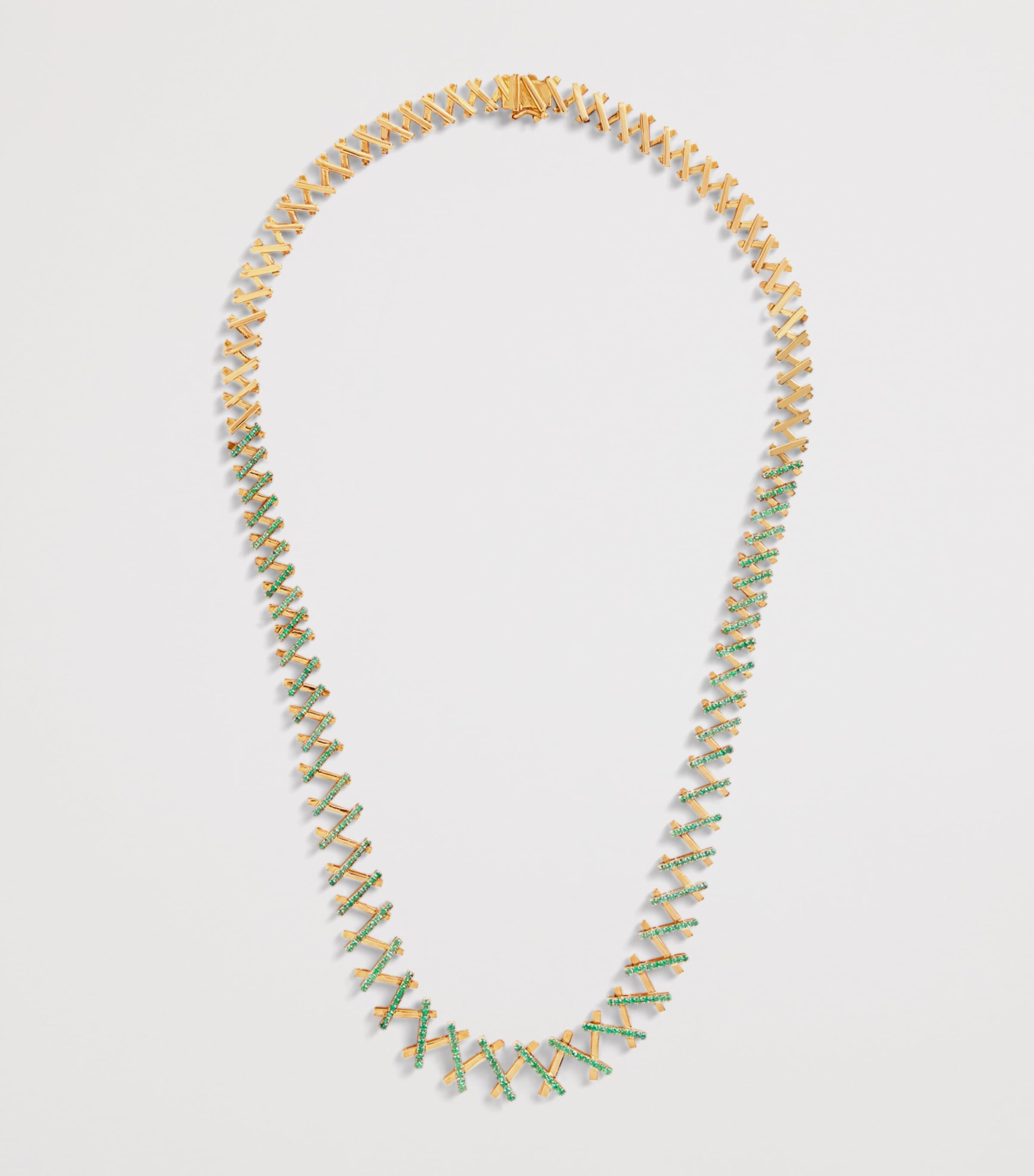 Suzanne Kalan Yellow Gold and Emerald Pavé Deco Wishbone Necklace Rg/wd Image 3