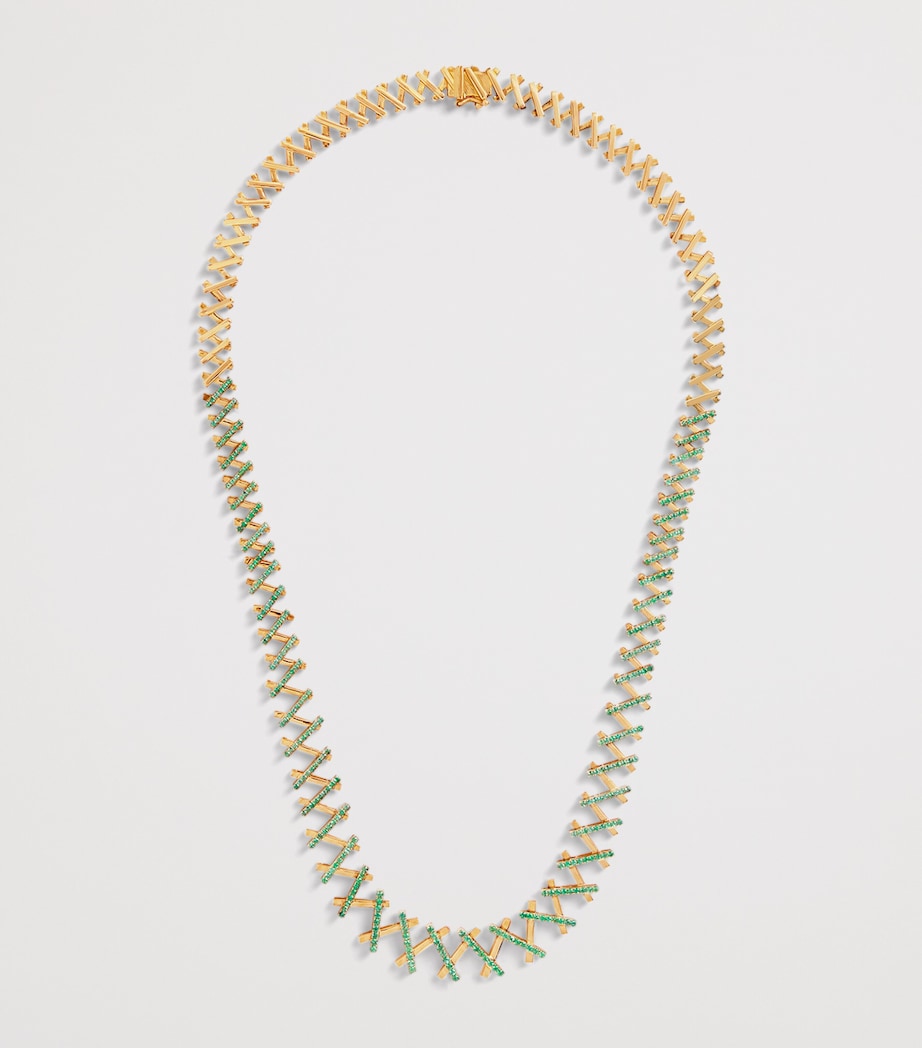 Suzanne Kalan Yellow Gold and Emerald Pavé Deco Wishbone Necklace Rg/wd Image 3
