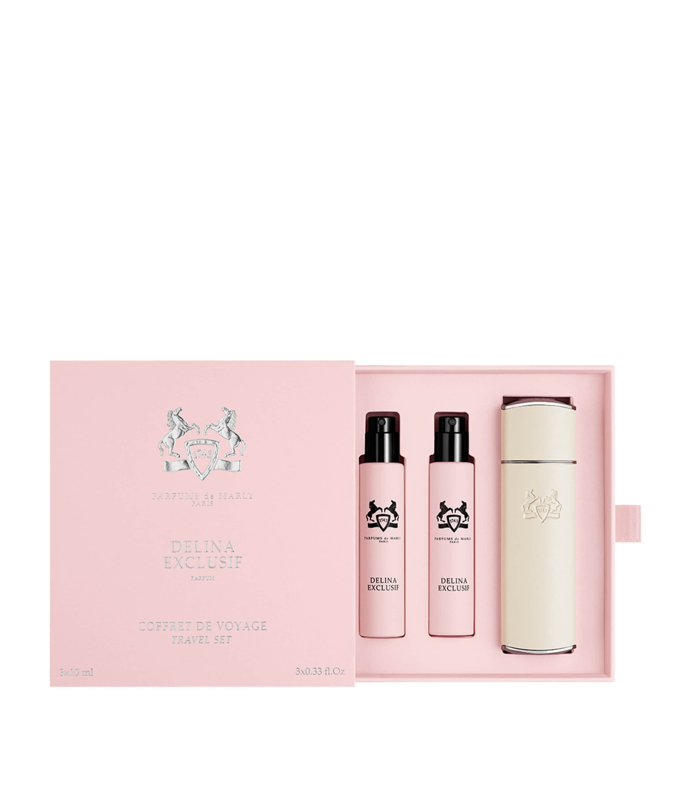 Parfums de Marly Delina Exclusif Eau De Parfum Sprays and Case Travel Set (3 x 10ml) | Perfume | Womens Perfume | Beauty Gift Sets | Perfume Gift Sets | Womens | Designers | Parfums De Marly Parfums de Marly Delina Exclusif Eau De Parfum Sprays and Case Travel Set (3 x 10ml) | Perfume | Womens Perfume | Beauty Gift Sets | Perfume Gift Sets | Womens | Designers | Parfums De Marly