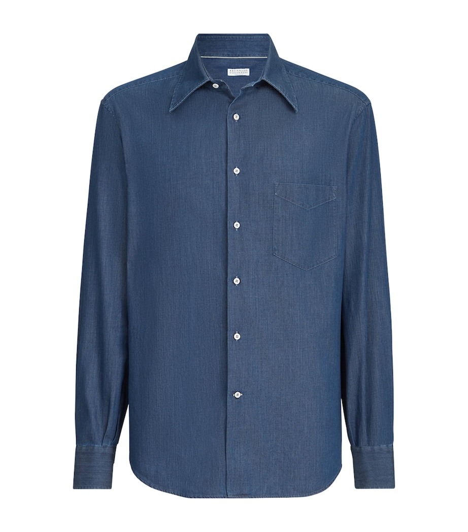 Brunello Cucinelli Mens Denim Chambray Shirt Image 1