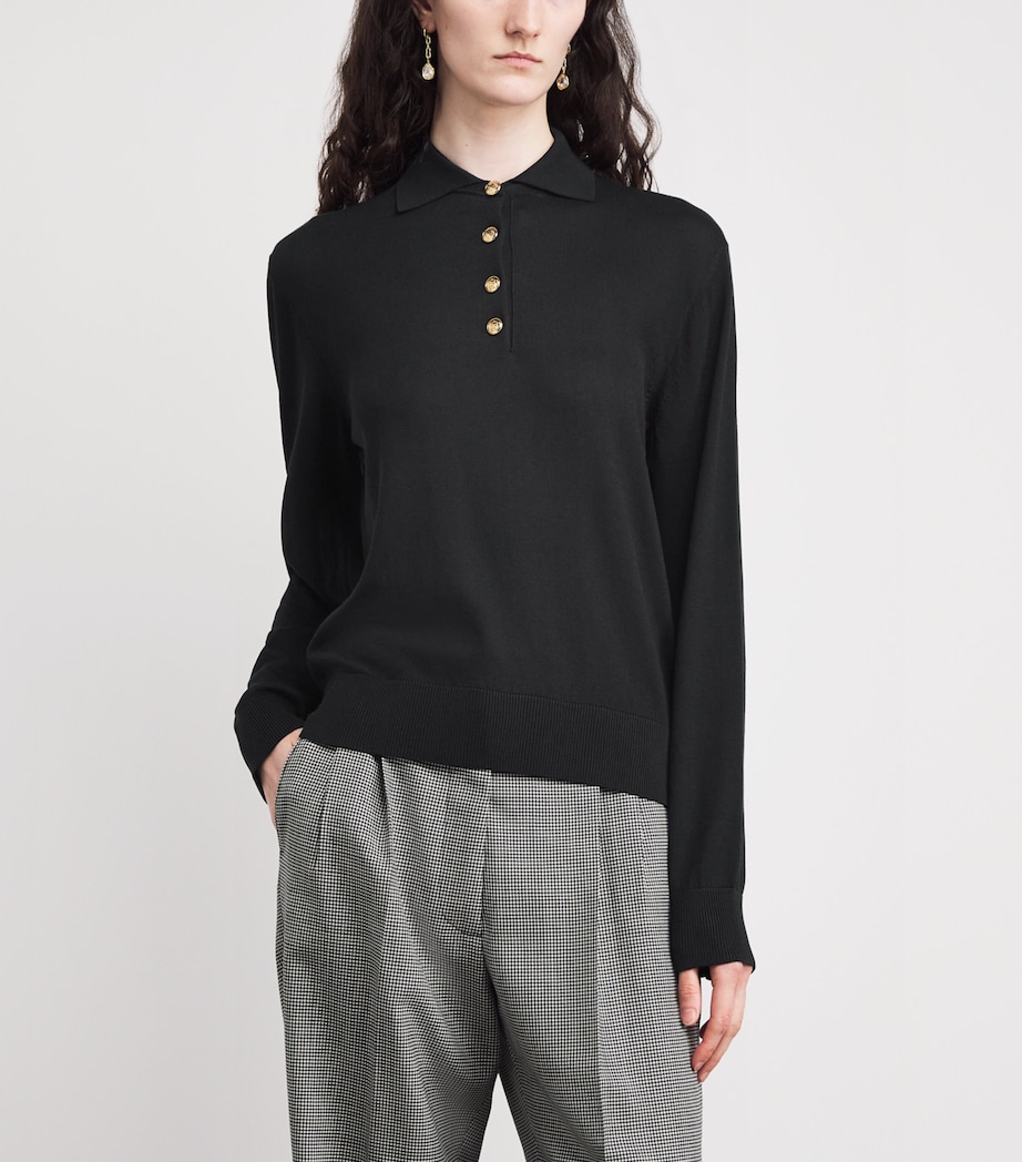 Silk-Cotton Polo Long-Sleeve T-Shirt N000 BLACK Image 3