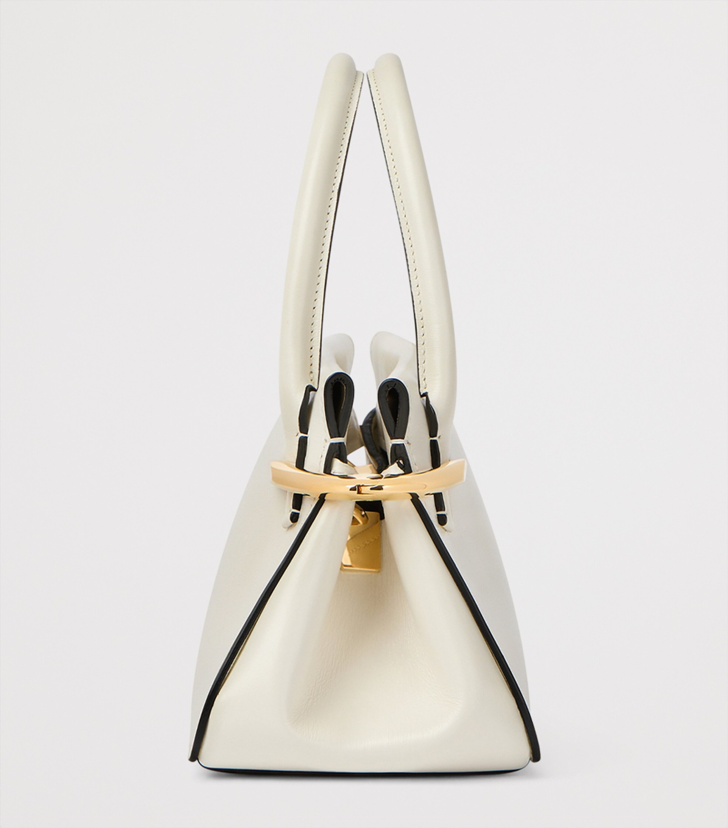 Mini Leather Pinch Top-Handle Bag IVORY Image 3