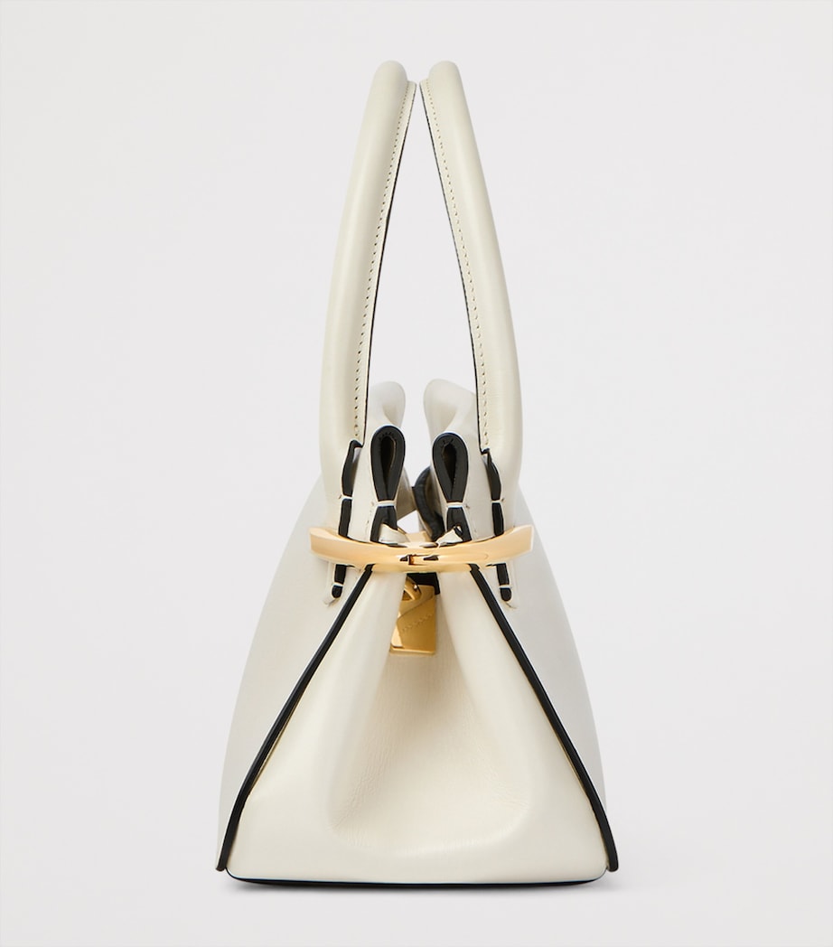 Mini Leather Pinch Top-Handle Bag IVORY Image 3