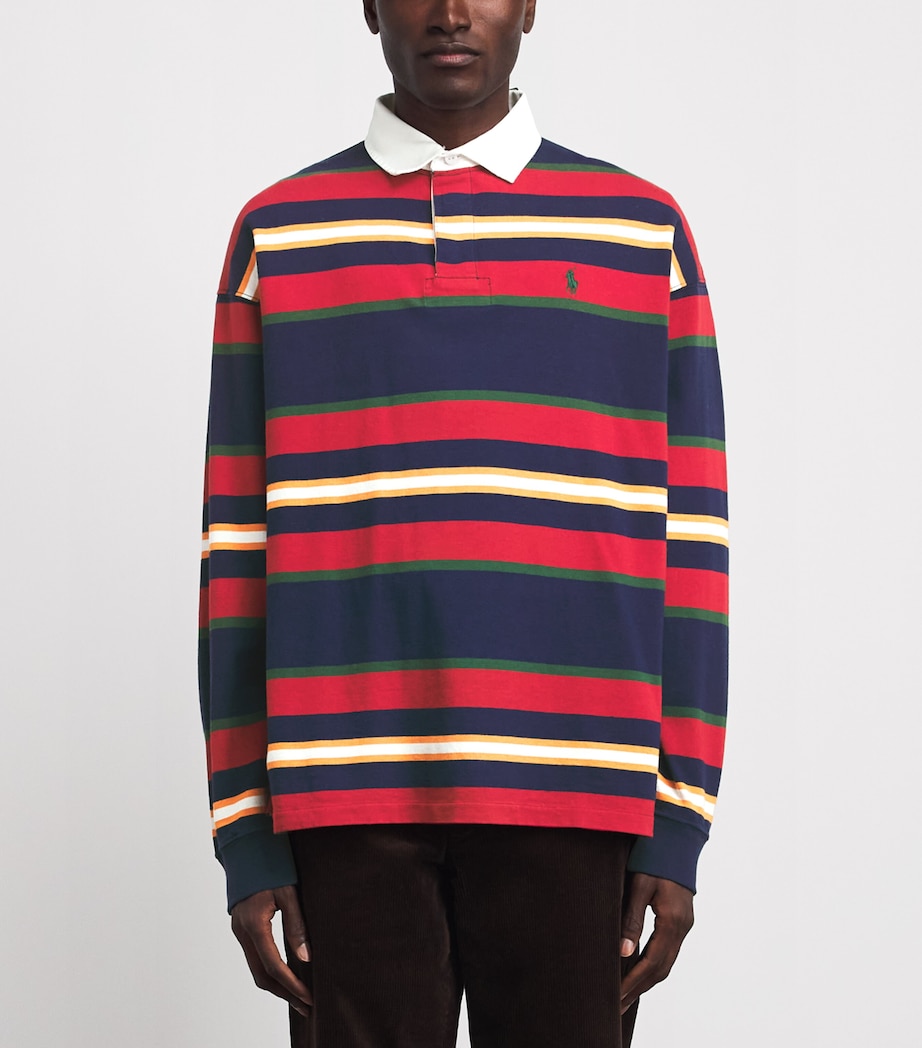 Polo Ralph Lauren Mens Cotton Stripe Rugby Shirt Newport Navy Multi Image 4