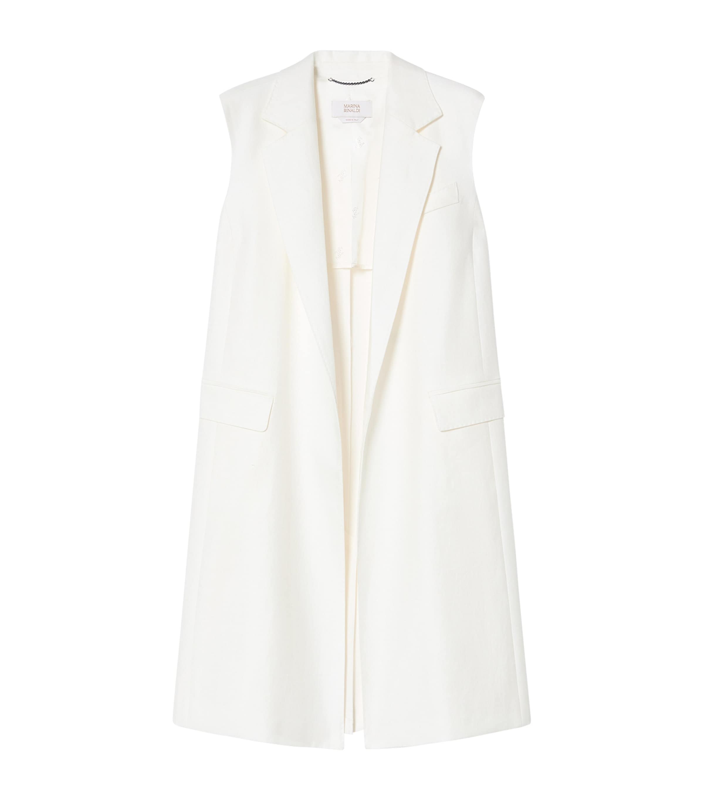 Marina Rinaldi Womens Linen Sleeveless Longline Blazer White Image 1
