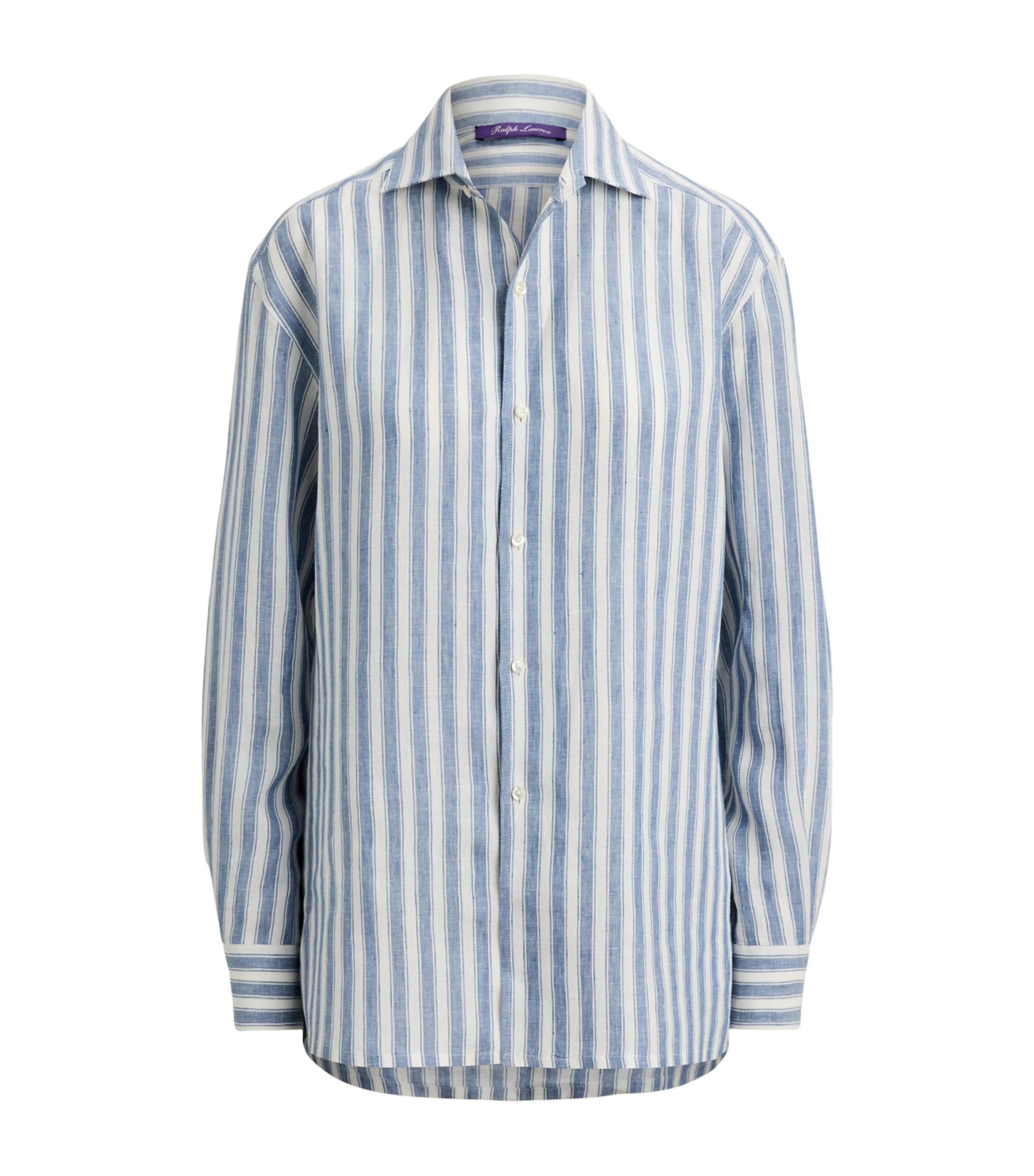 Ralph Lauren Collection Womens Linen Capri Shirt Chambray Blue/cream Image 1
