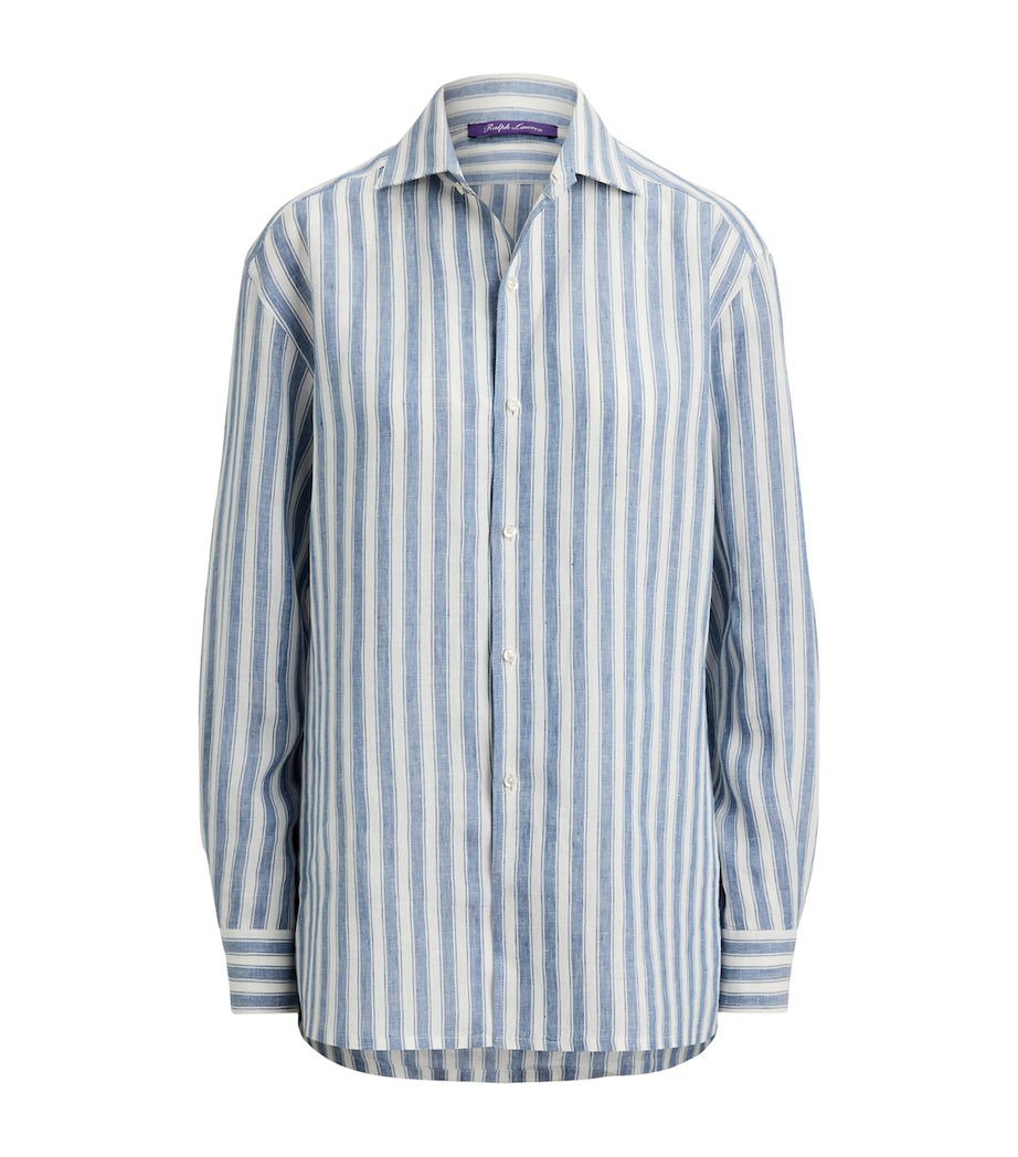 Ralph Lauren Collection Womens Linen Capri Shirt Chambray Blue/cream Image 1