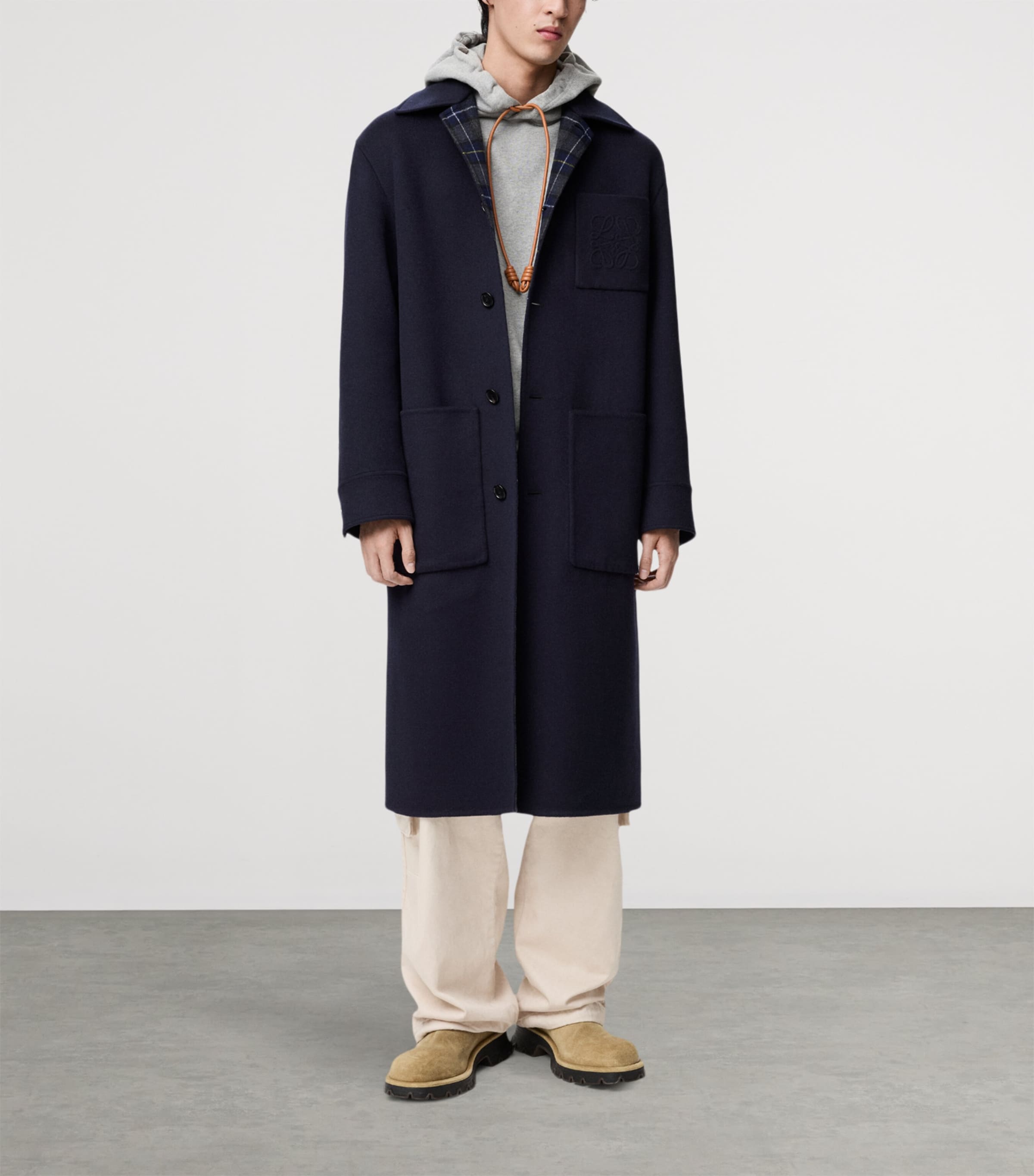 Wool-Cashmere-Blend Coat NAVY/GREY Image 3