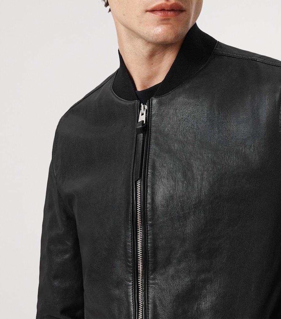 AllSaints Mens Leather Morten Bomber Jacket Black Image 5