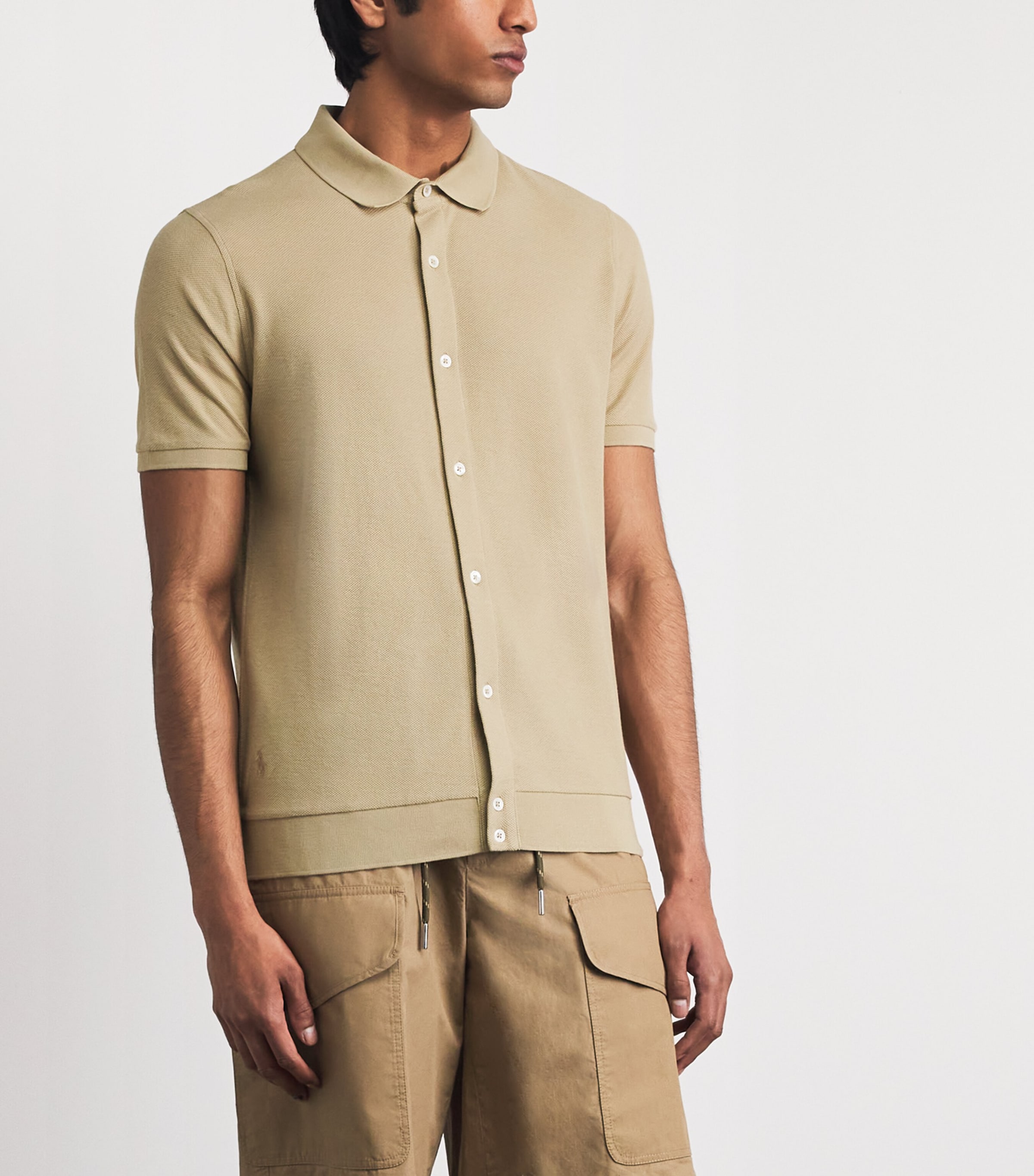 Polo Ralph Lauren Mens Cotton Honeycomb Polo Shirt Coastal Beige Image 4