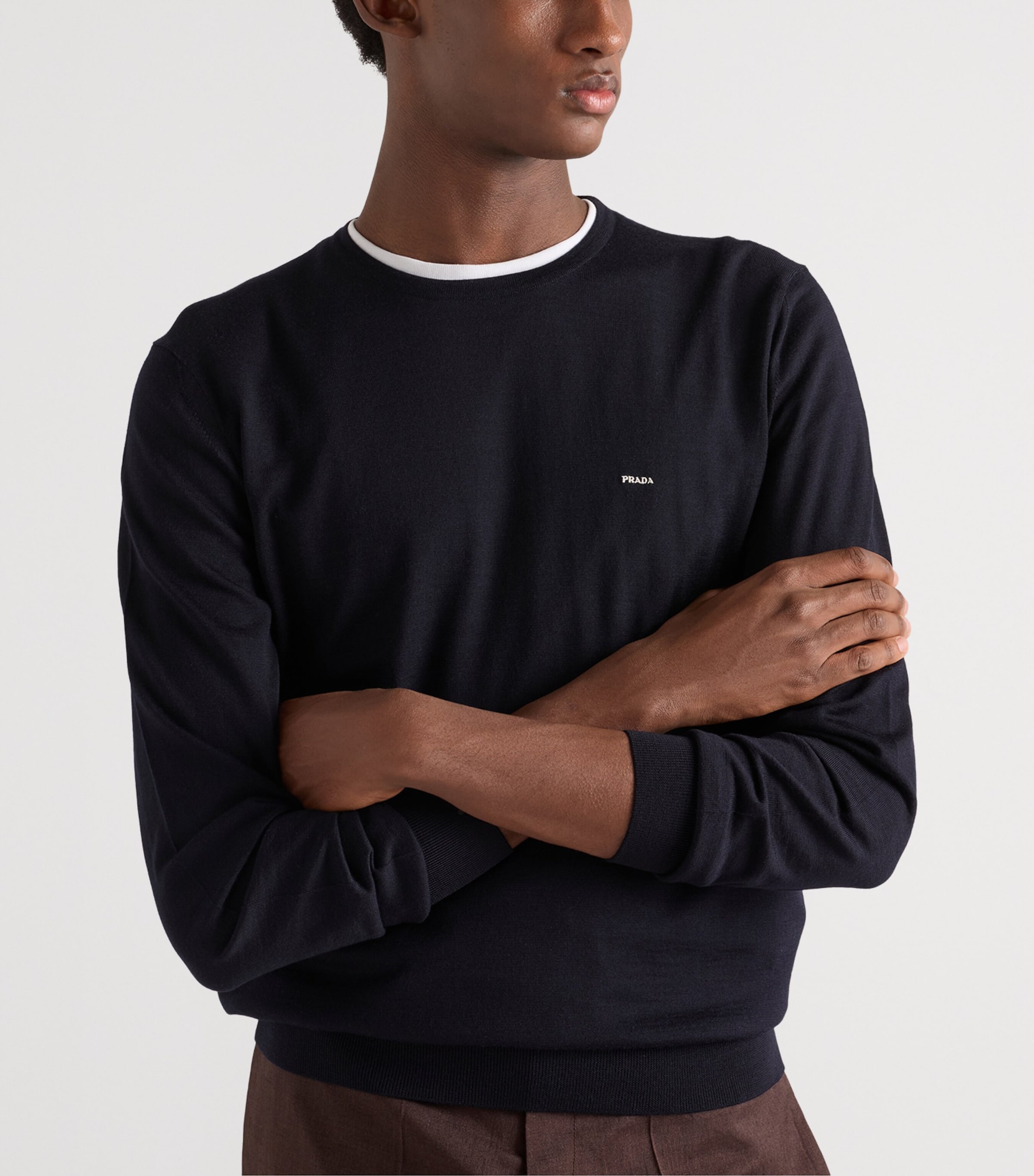 Prada Mens Wool Logo Sweater Blue Image 4
