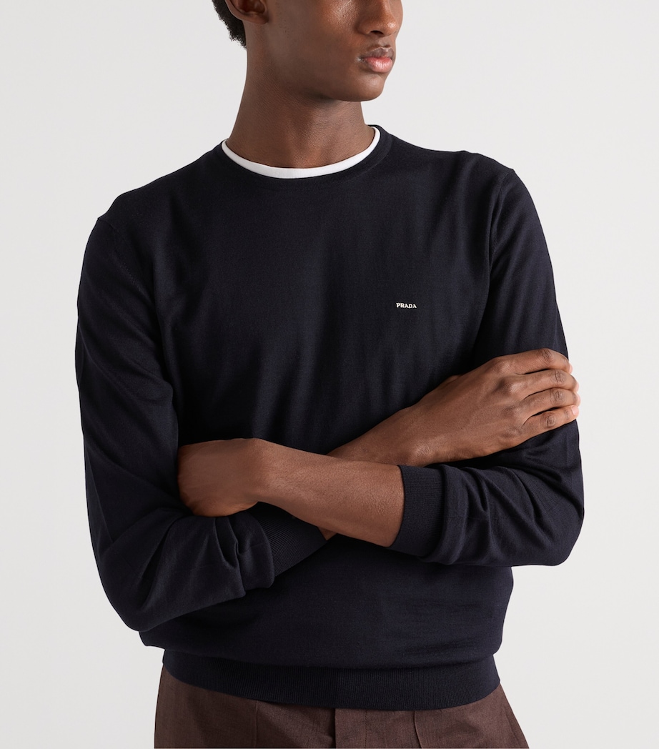 Prada Mens Wool Logo Sweater Blue Image 4