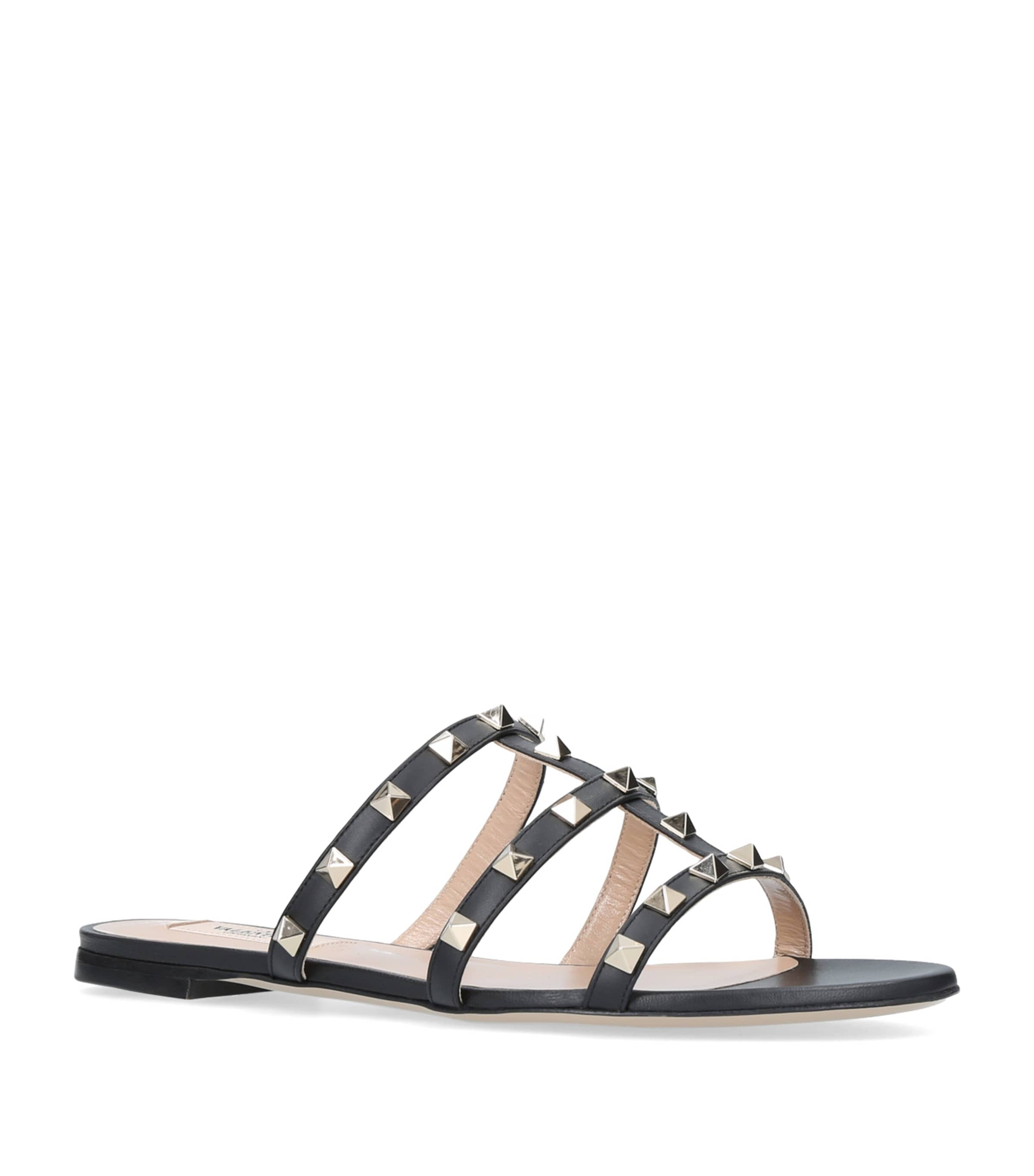 Shop Valentino Leather Rockstud Sandals In Black