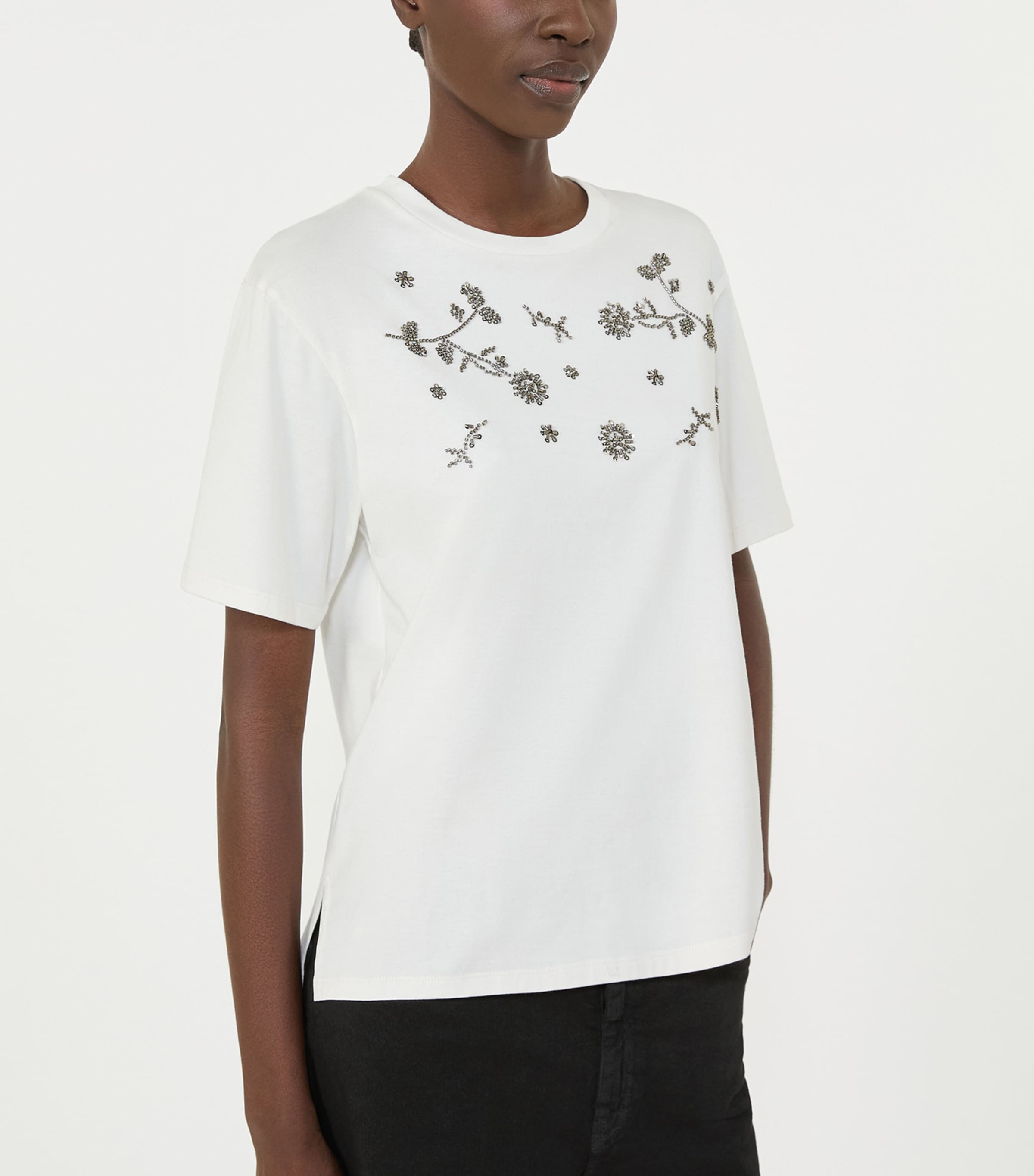 Weekend Max Mara Womens Cotton Embellished T-Shirt White Image 4