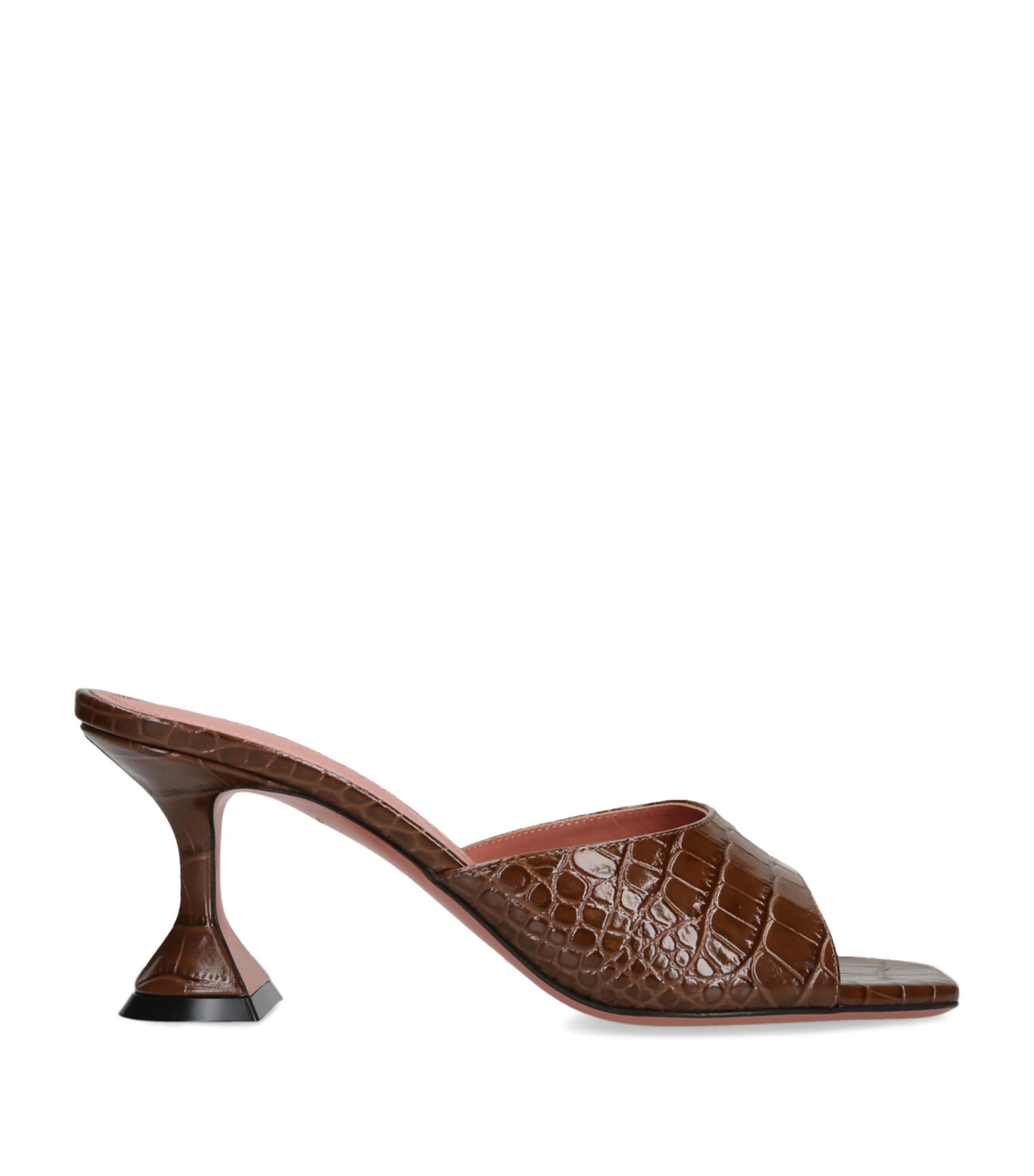 Amina Muaddi Croc-Embossed Leather Lupita Heeled Mules 70 Brown Image 1