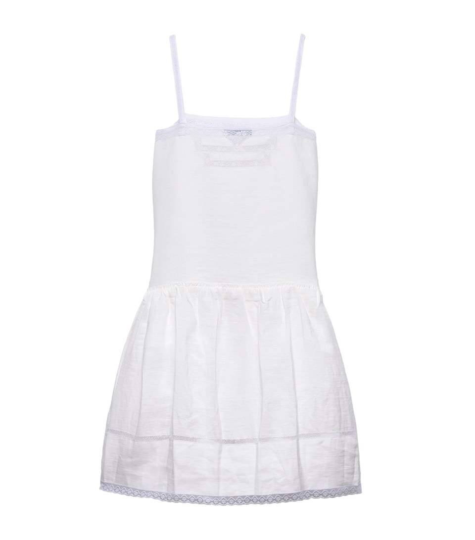 Prada Linen Embroidered Mini Dress White