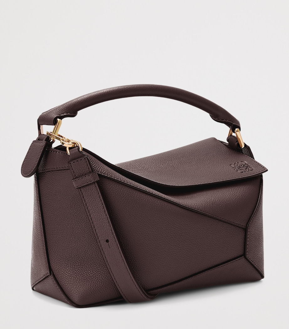 Small Leather Puzzle Edge Top-Handle Bag DARK CHESTNUT Image 3
