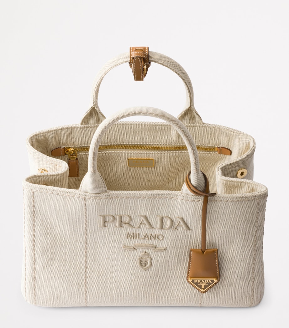 Prada Large Cotton-Linen Top-Handle Bag Image 4