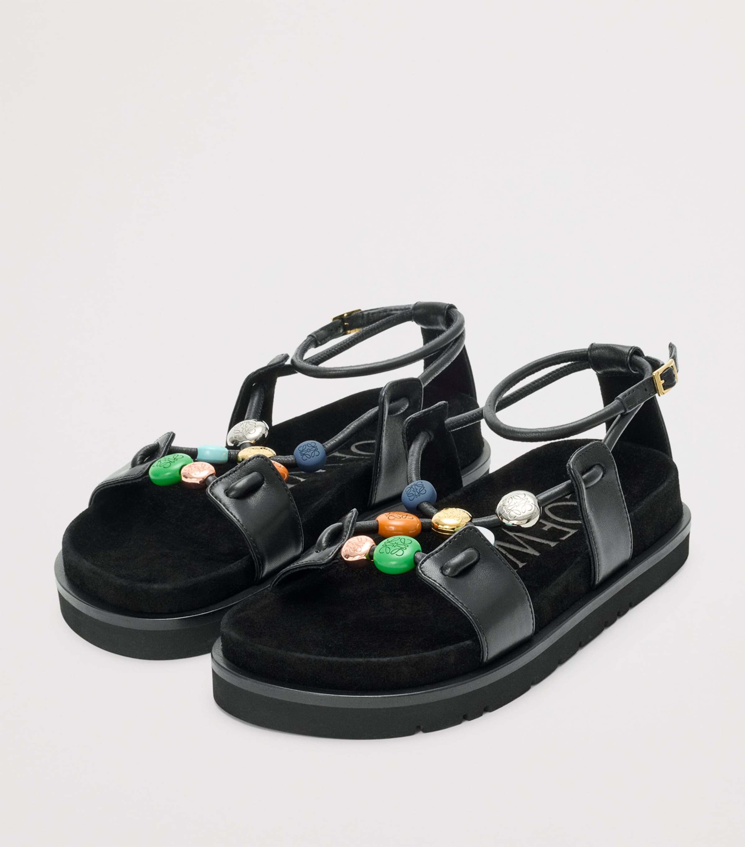 LOEWE x Paula's Ibiza Leather Beaded Pebble Sandals Black Image 3