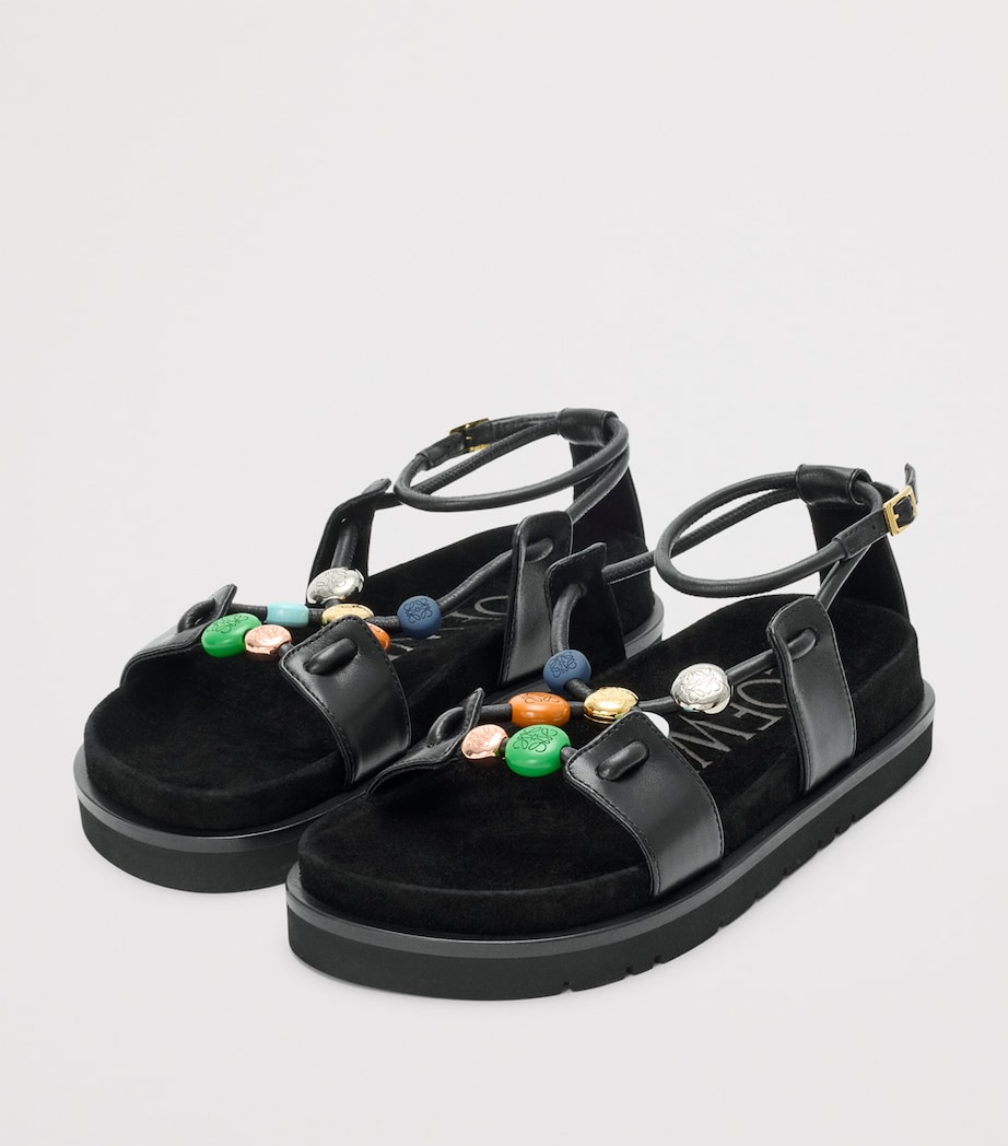 LOEWE x Paula's Ibiza Leather Beaded Pebble Sandals Black Image 3