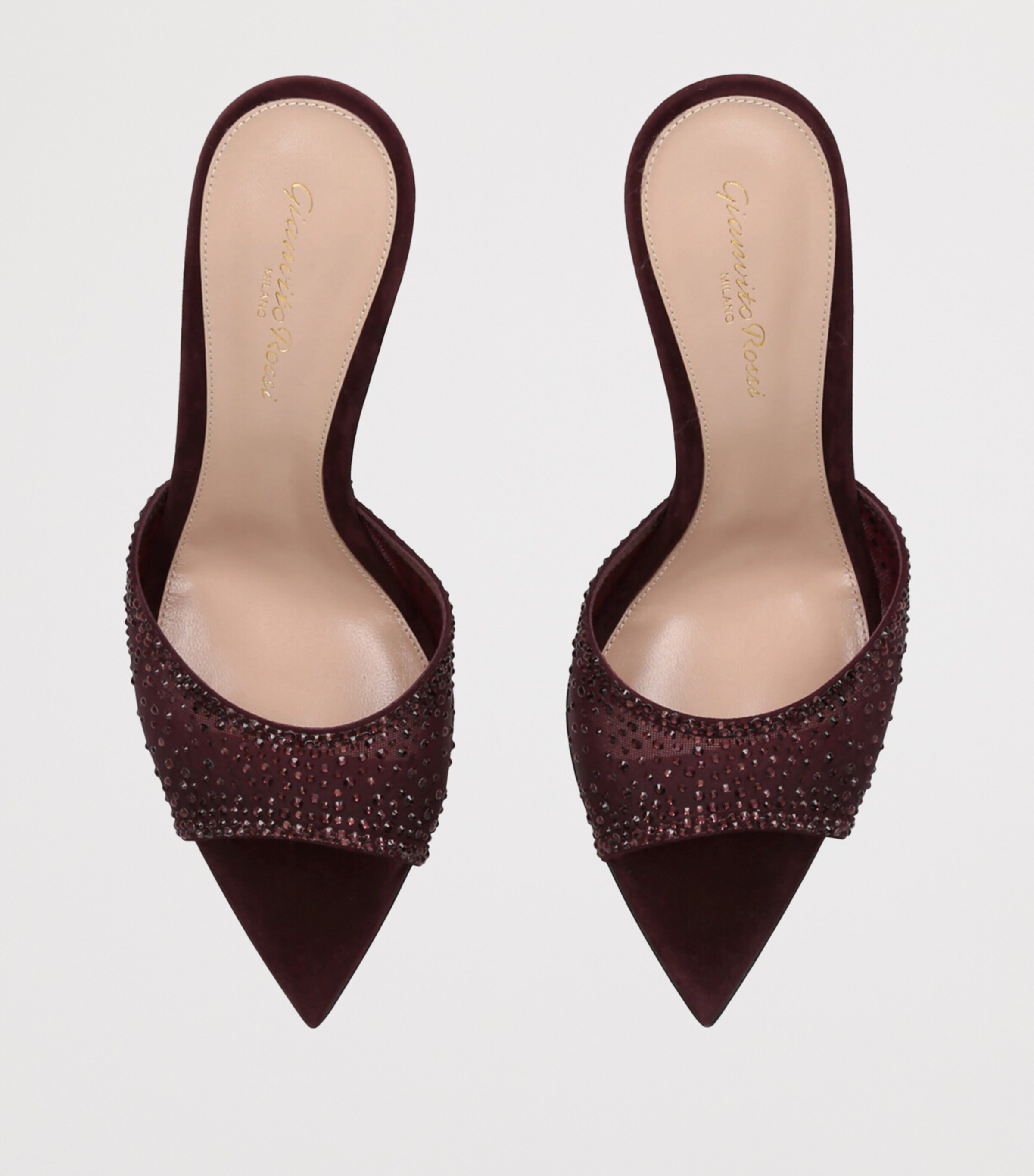Gianvito Rossi Burgundy Suede Embellished Rania Mules 85  display picture 3