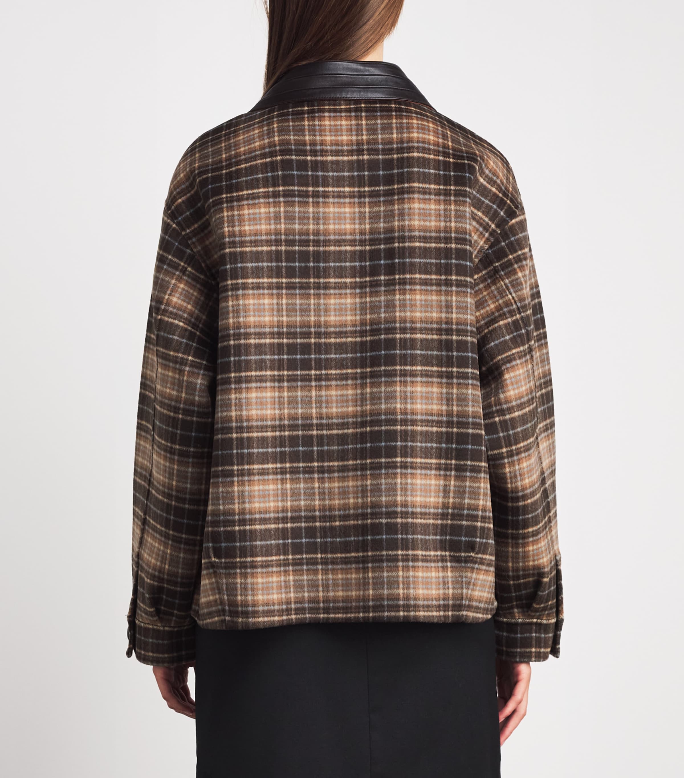 Sandro Paris Womens Wool-Blend Oversized Check Coat Brown Image 5