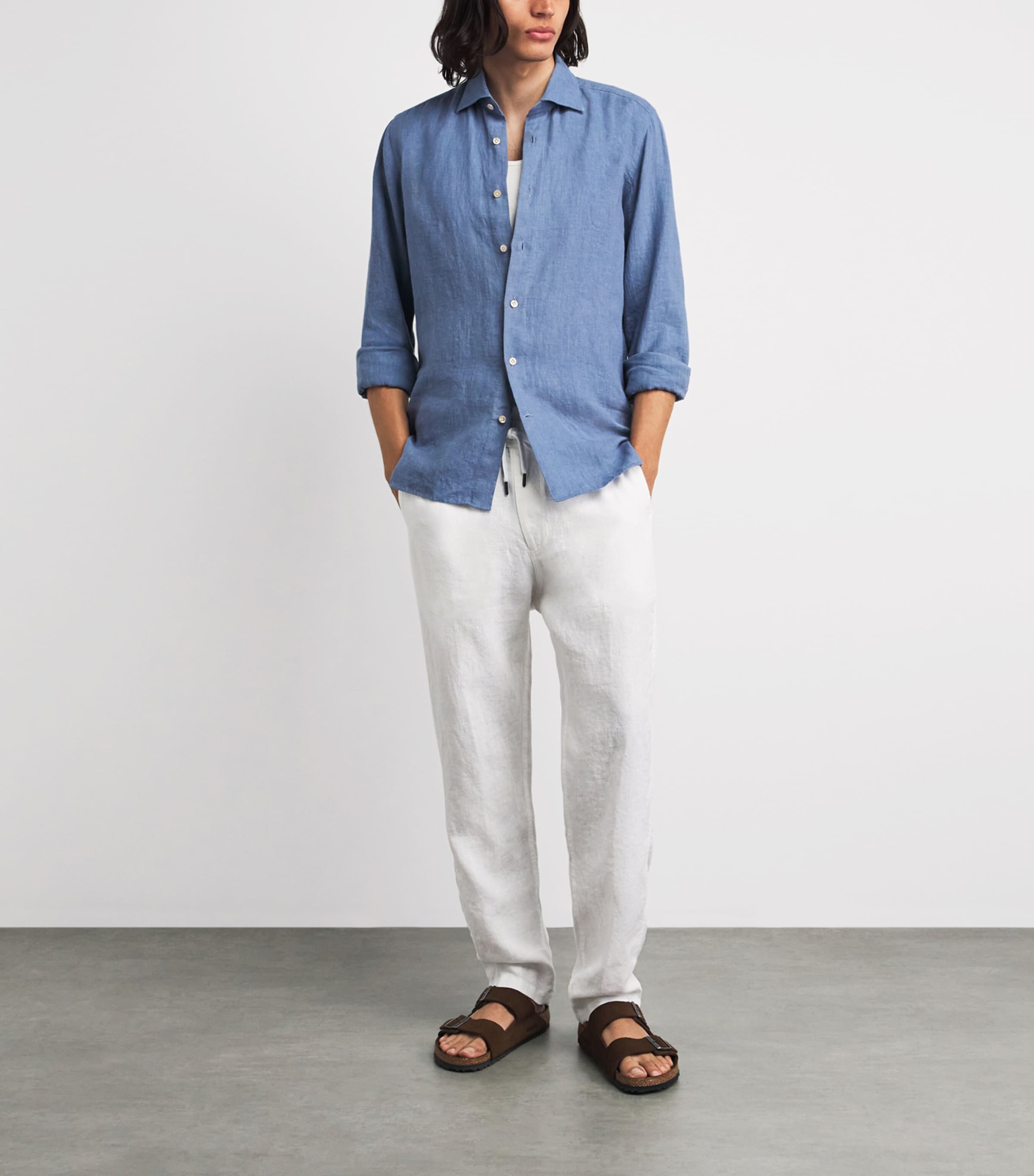 Derek Rose Mens Linen Vienna Straight Trousers Whi Image 2