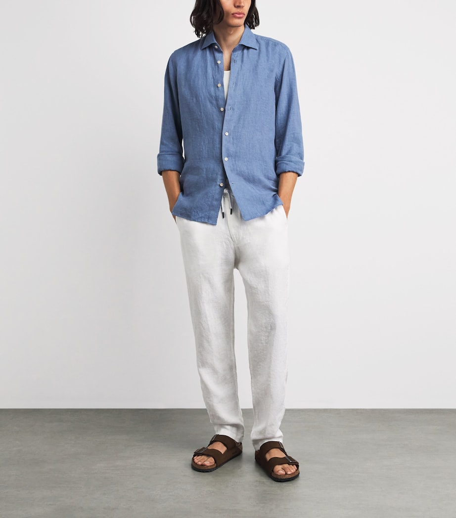 Derek Rose Mens Linen Vienna Straight Trousers Whi Image 2