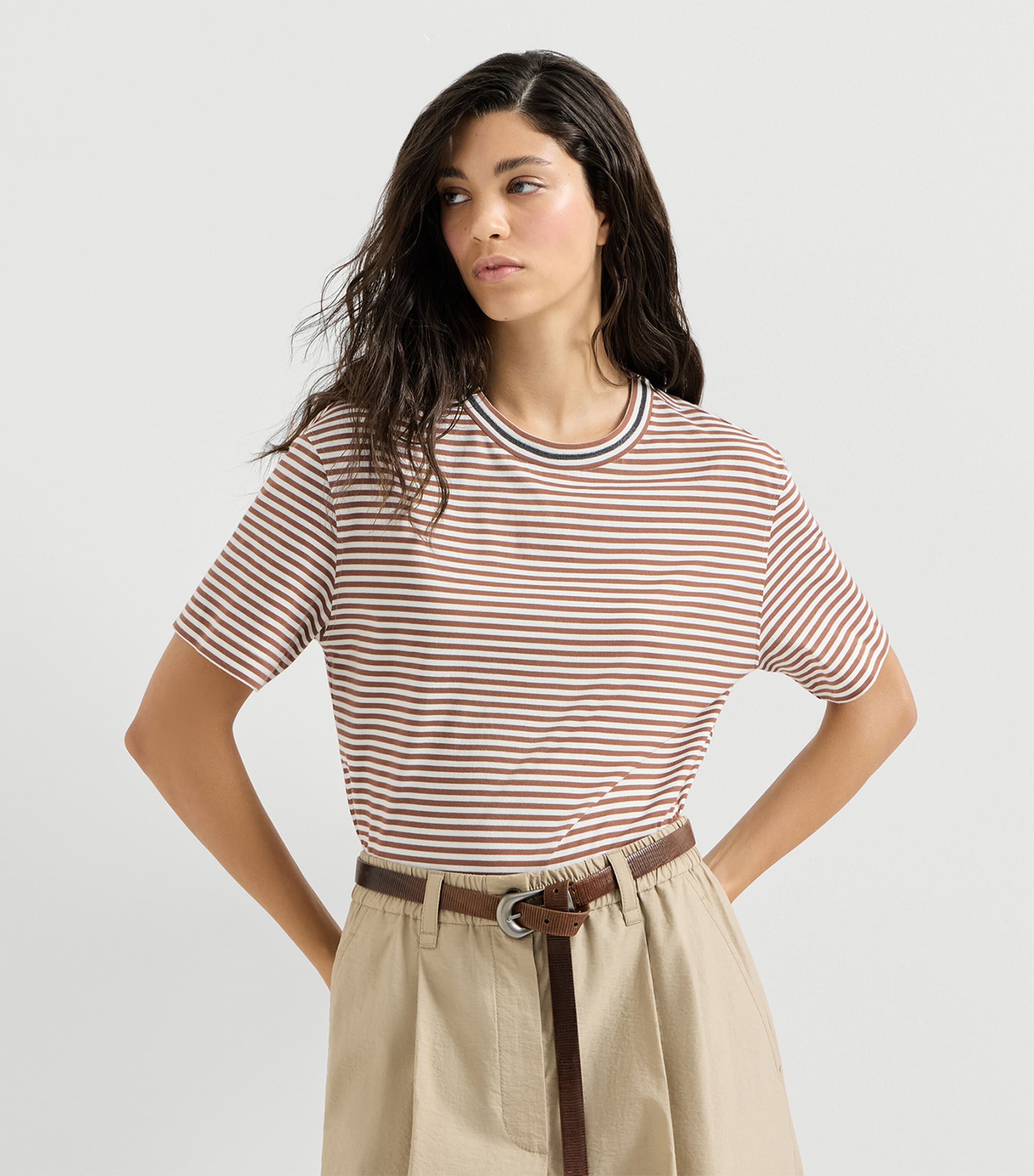 Brunello Cucinelli Womens Cotton Jersey Striped T-Shirt Image 3