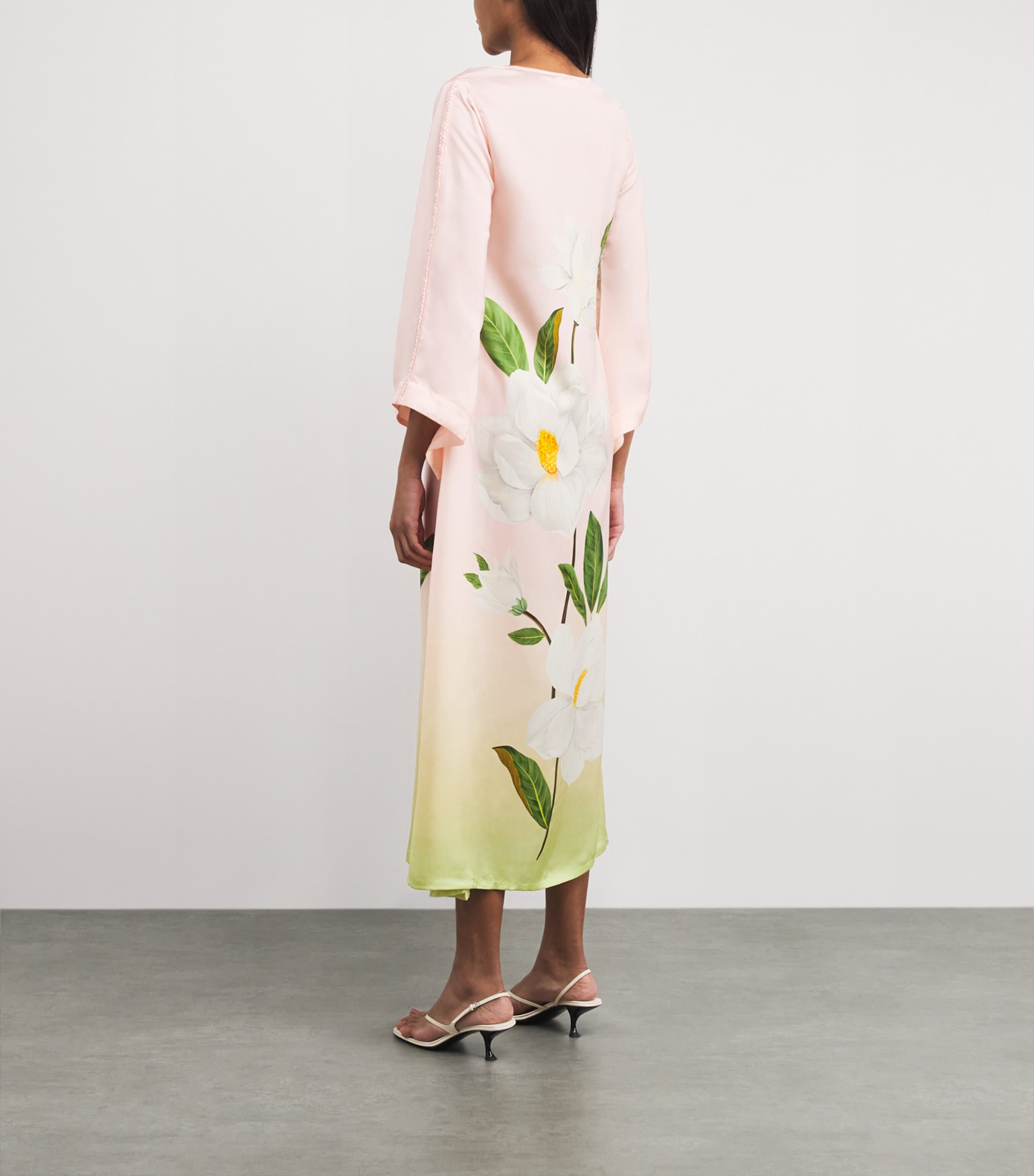 Magnolia Print Maxi Kaftan Dress BLUSH/SAGE GRN OMBRE Image 3