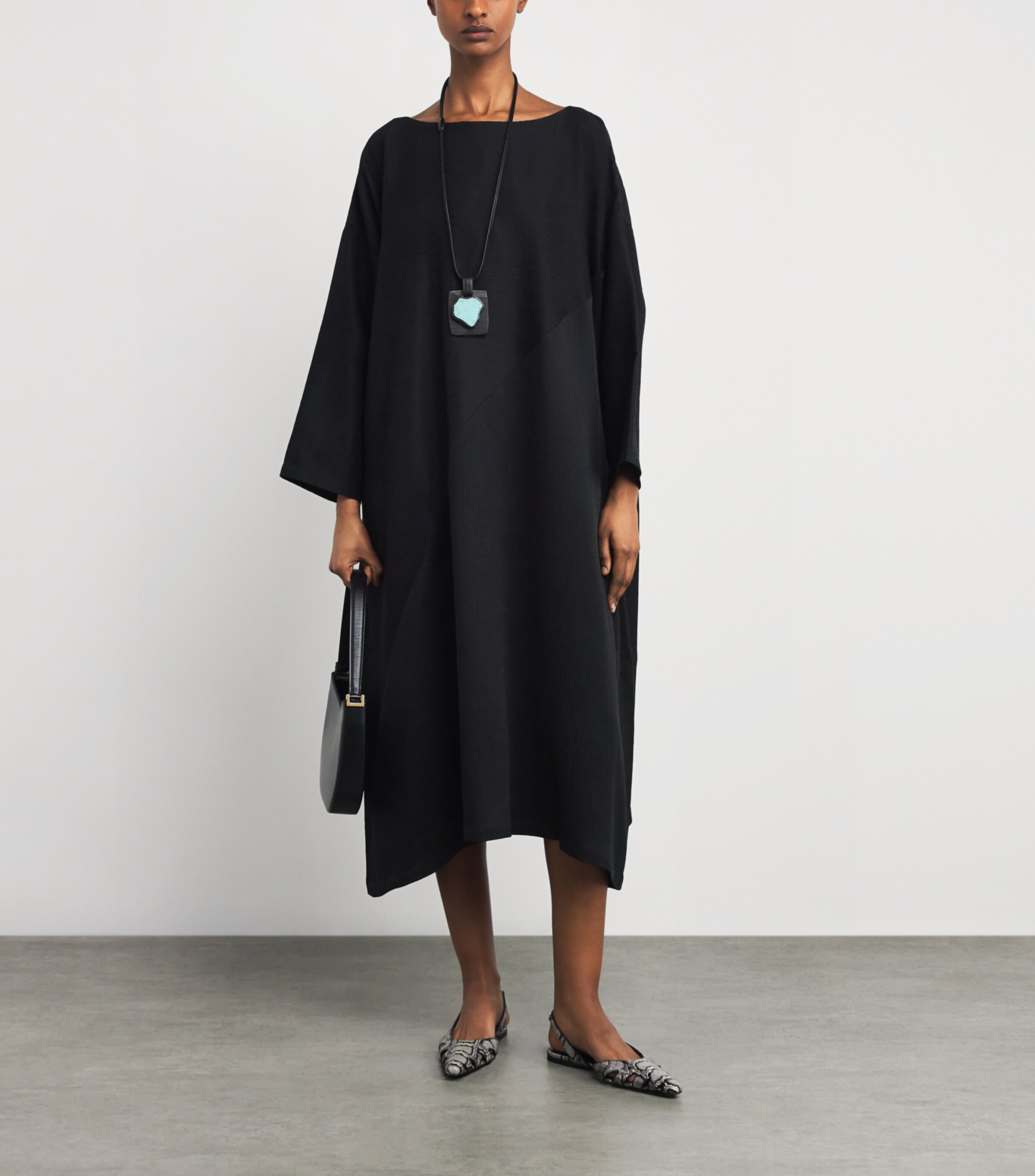 Silk Plissé Midi Dress BLACK Image 2