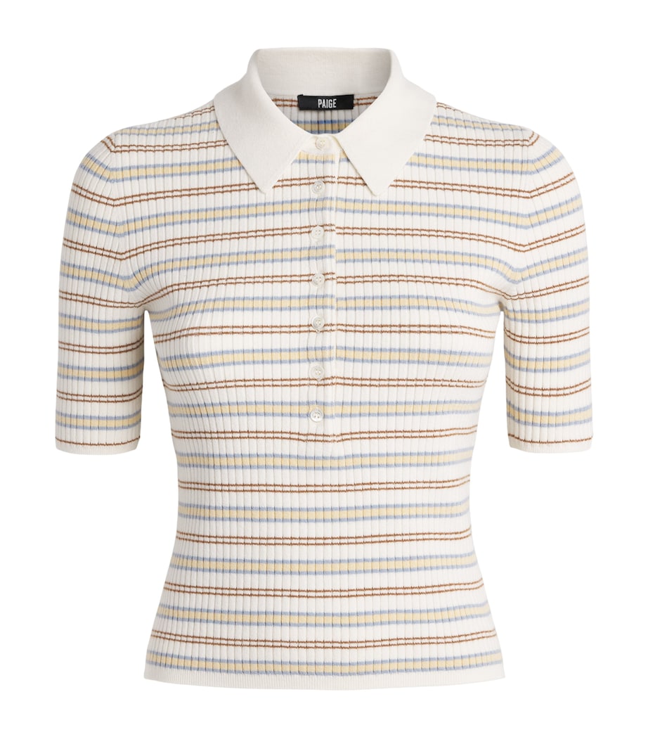 PAIGE Womens Stripe Summit Polo Shirt White Multi Image 1