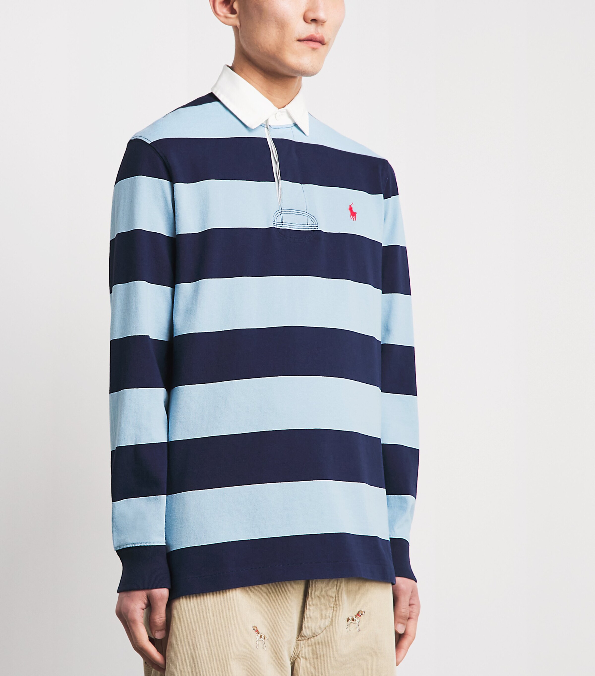 Polo Ralph Lauren Mens Cotton Stripe Polo Pony Rugby Shirt Pwdr Blu/newprt Navy Image 4