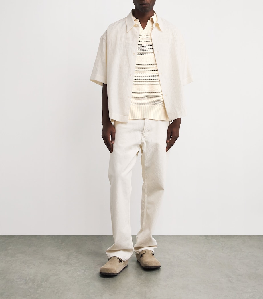 Cotton-Blend Crochet Polo Shirt CREAM Image 2