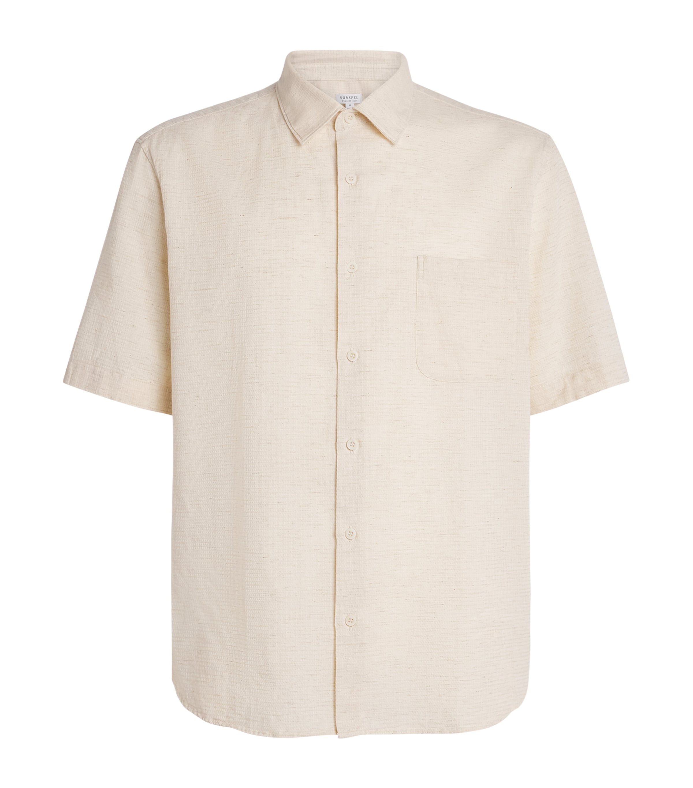 Sunspel Mens Linen Short-Sleeve Shirt Whcr Ecru Image 1