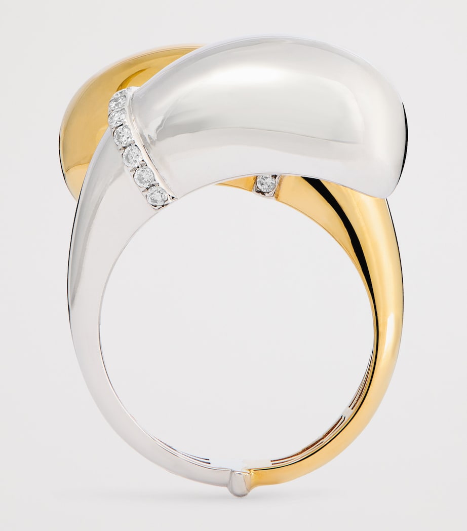 Mixed Gold and Diamond Double Bouy Ring MIXED GOLD Image 3