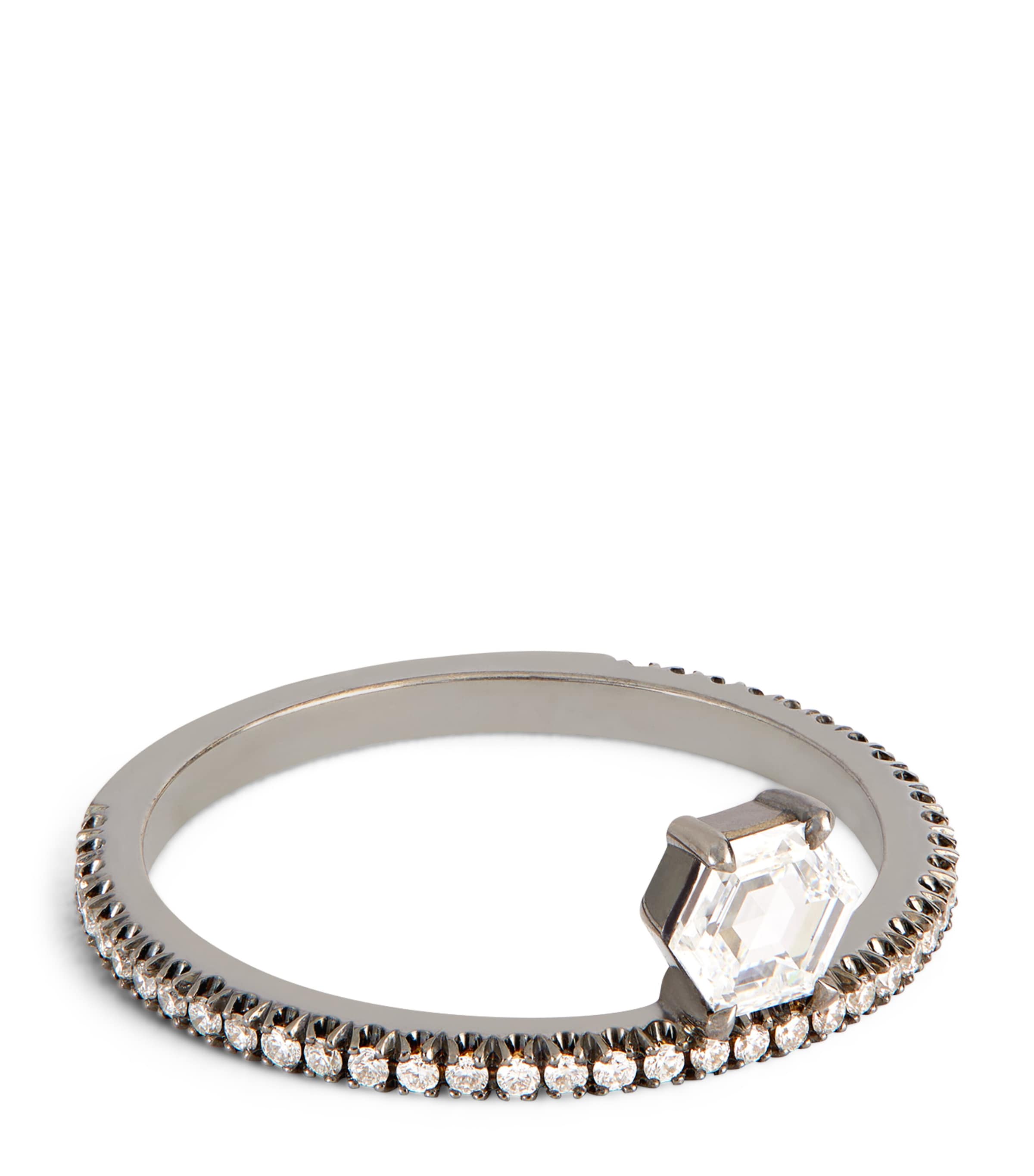 Eva Fehren Blackened White Gold And Diamond Offset Hero Ring In Metallic