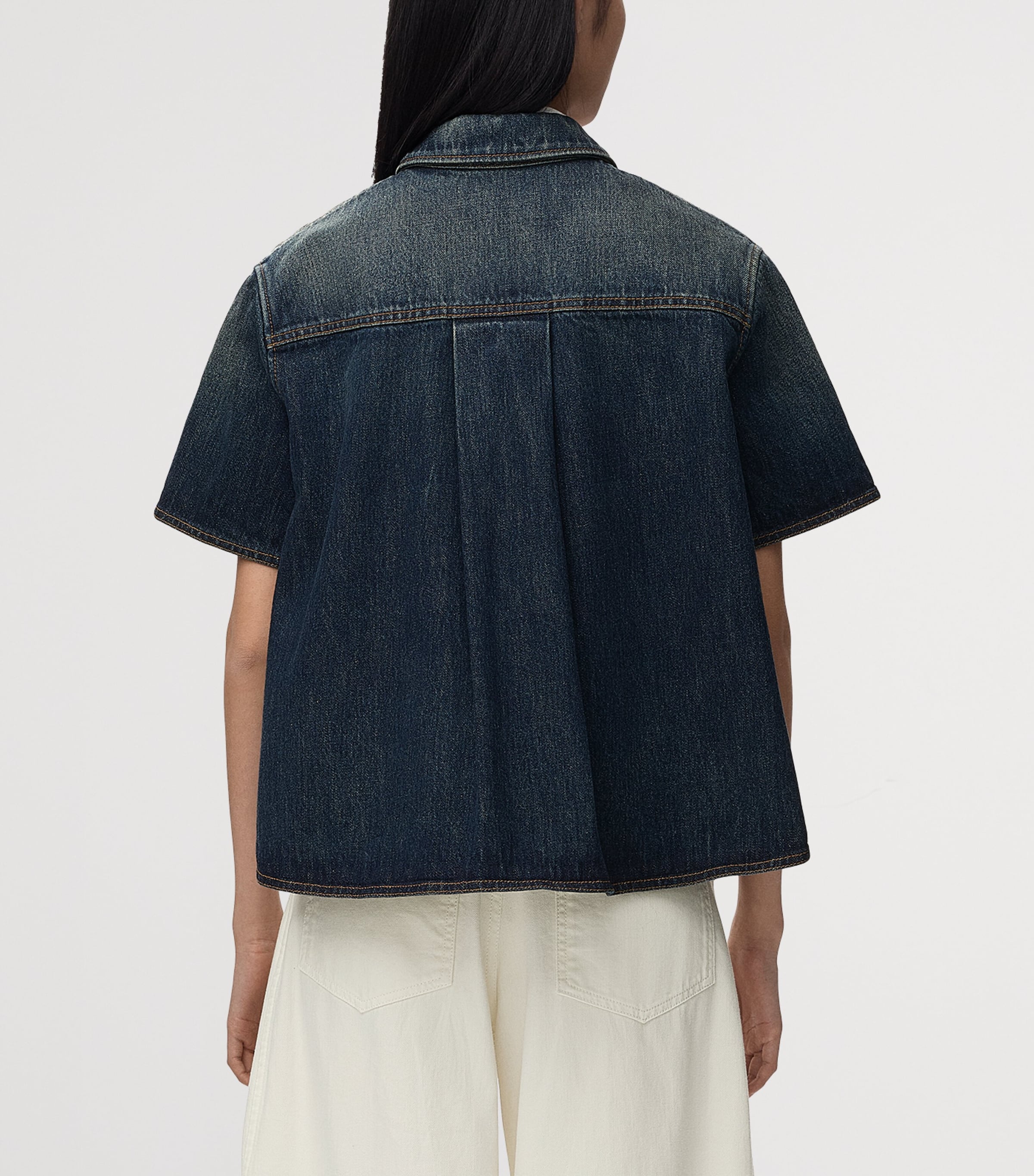 LOEWE Womens Denim Trapeze Short-Sleeve Shirt Dark Blue Image 4