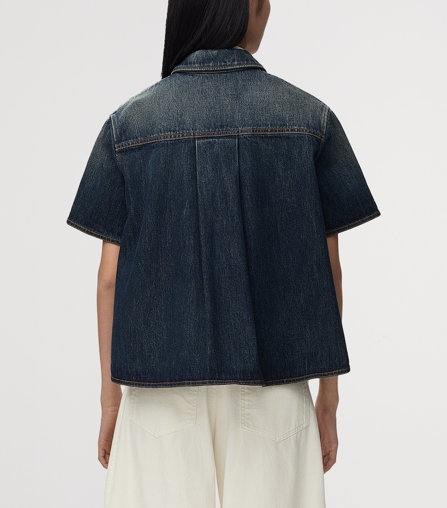 LOEWE Womens Denim Trapeze Short-Sleeve Shirt Dark Blue Image 4