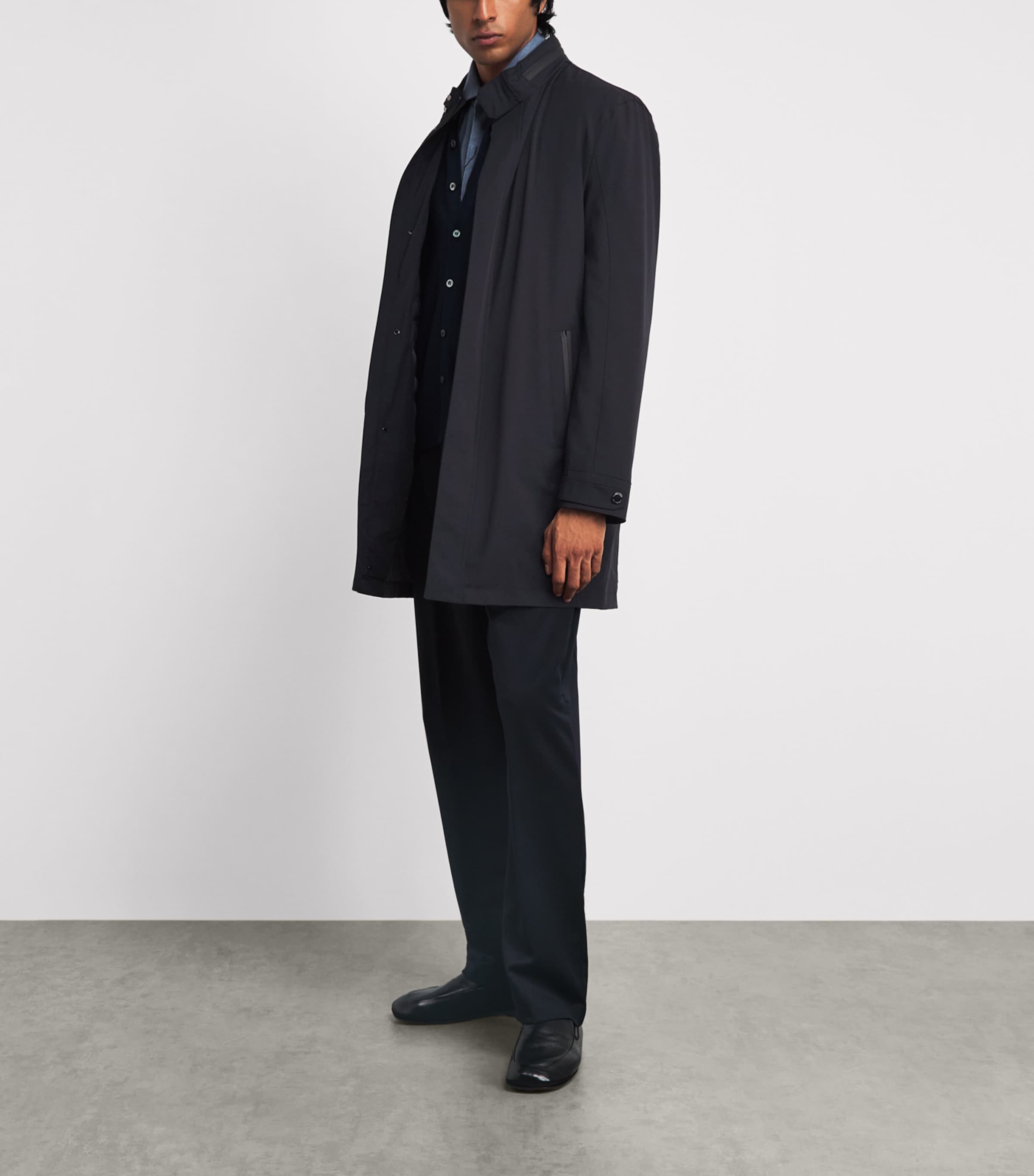 Corneliani Mens Water-Resistant Overcoat Navy Blue Image 2