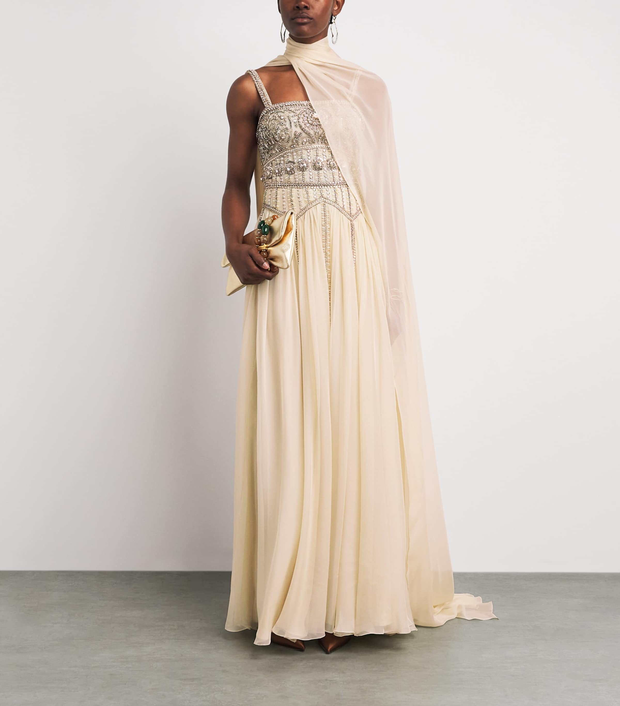 Zuhair Murad Womens Embellished Scarf Gown Angora Image 2