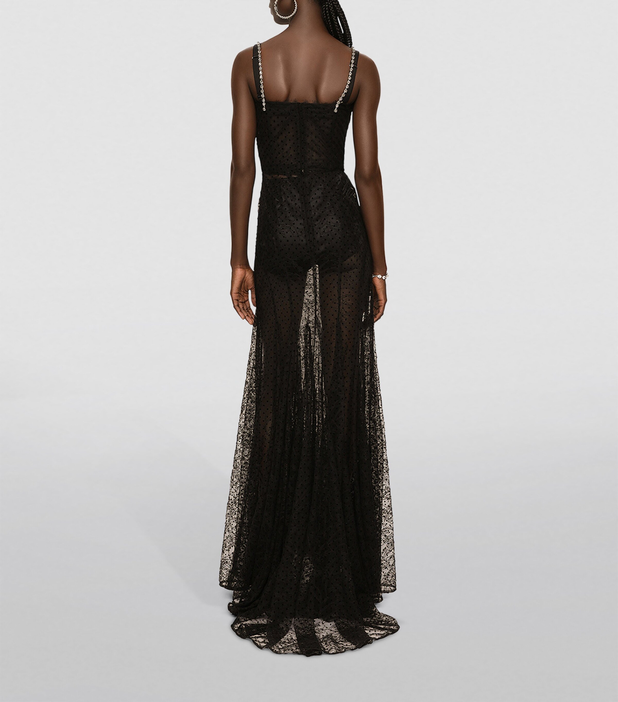 Dolce&Gabbana Womens Tulle Flocked Maxi Dress Black Image 4