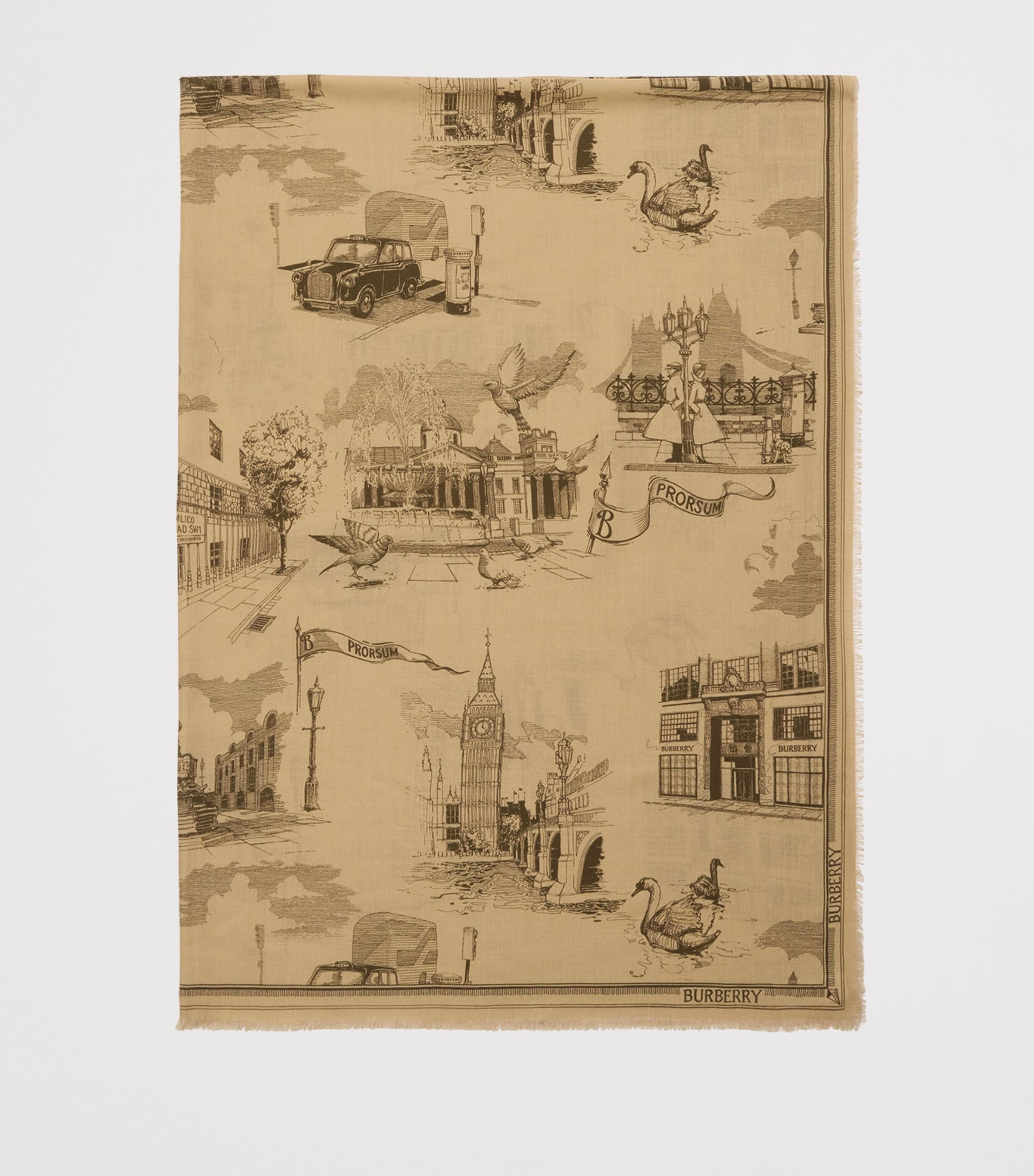 Burberry Silk-Wool London Landmarks Scarf Sand Image 6