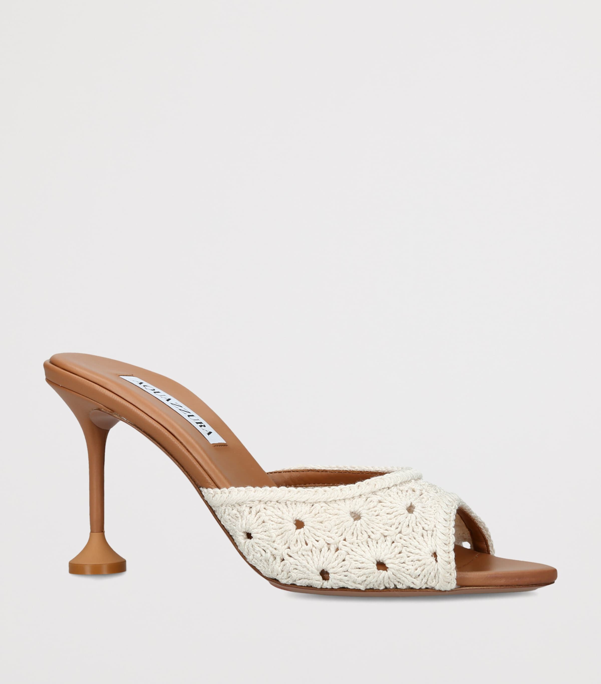 Aquazzura Woven Loom Mules 85 Cream Comb Image 3
