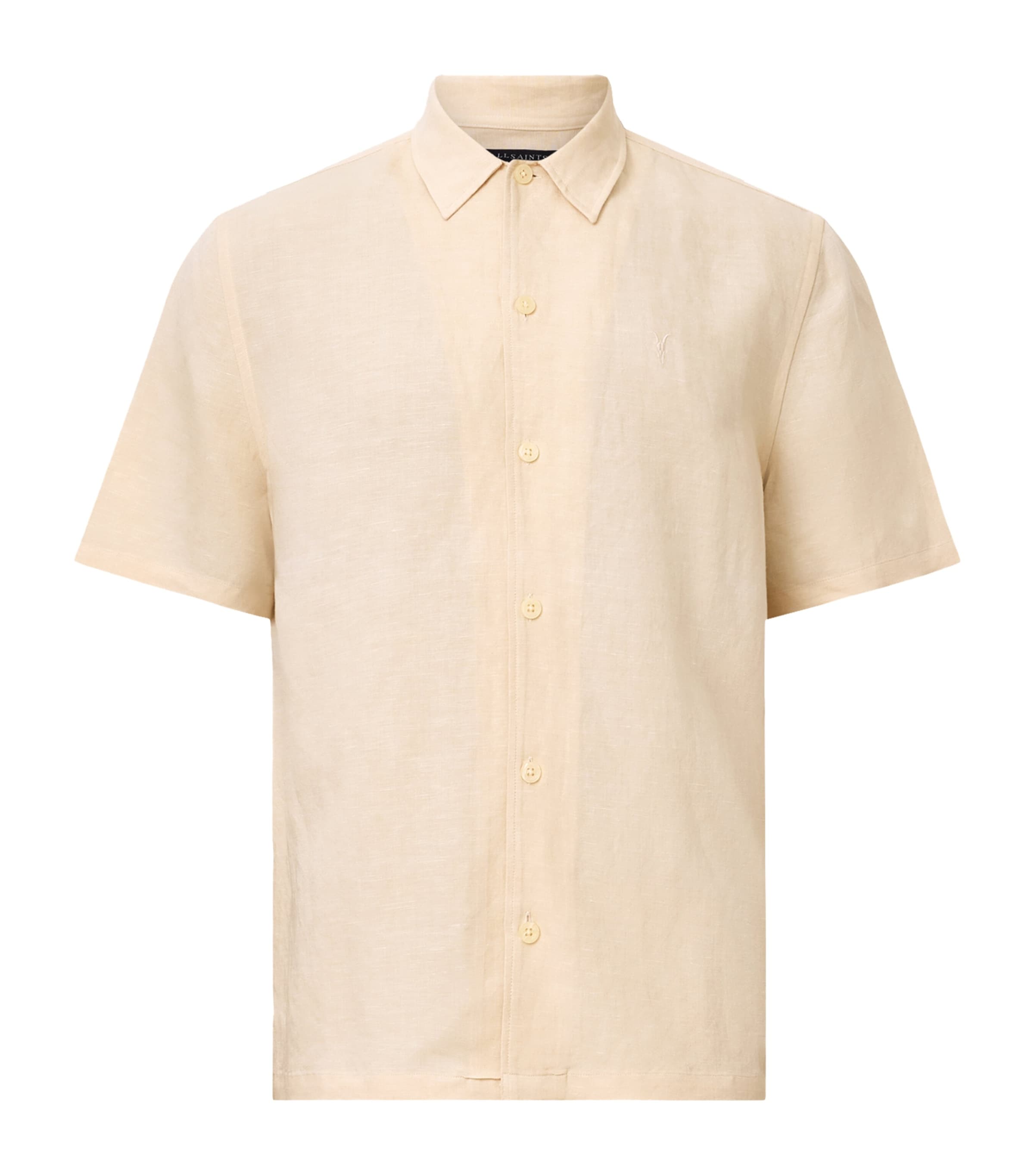 Allsaints Mens Hammock Taupe Bandol Relaxed-fit Short-sleeve Linen-blend Shirt Xxl In Neutral