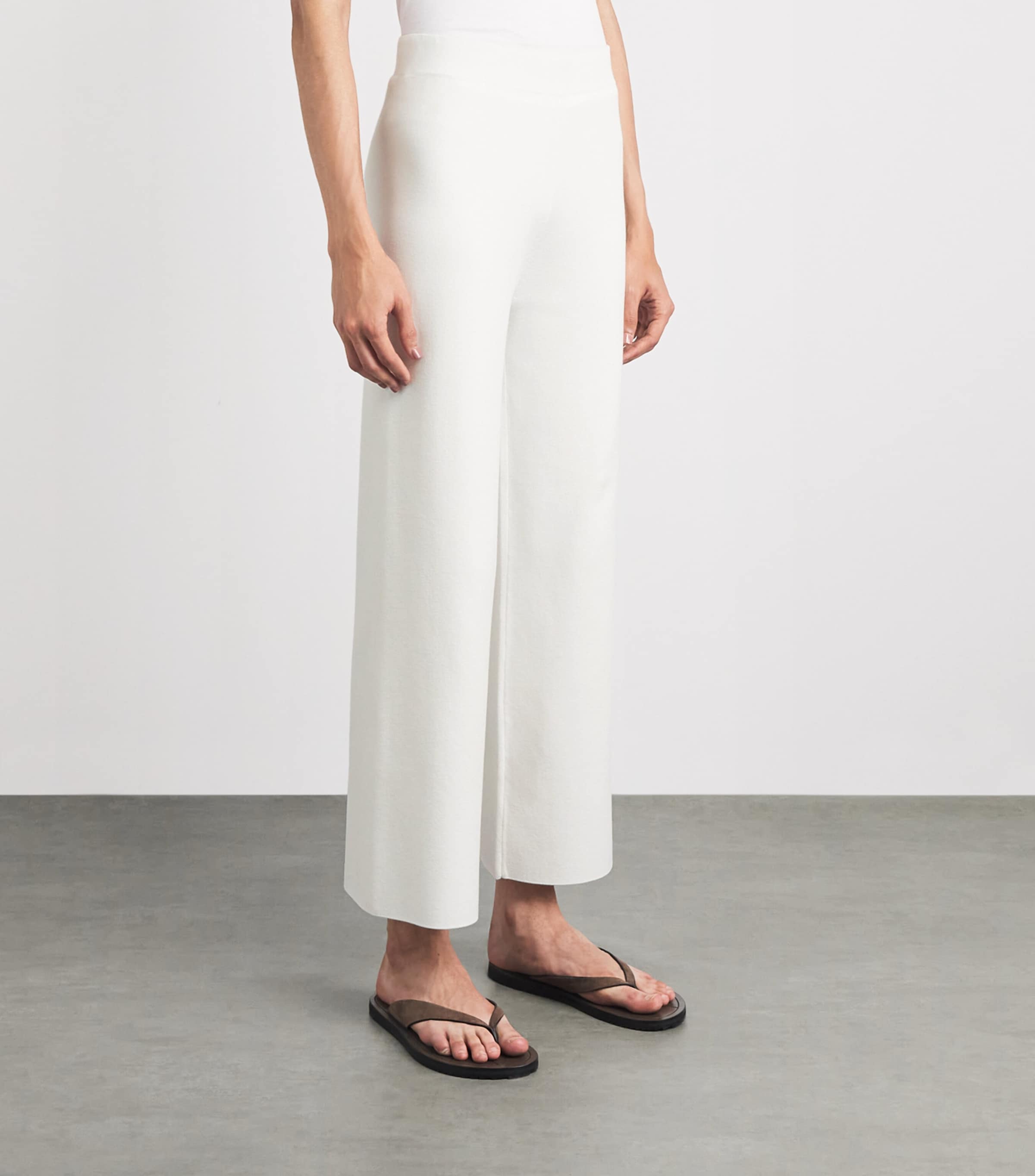 MM Womens Knitted Wide-Leg Trousers White Image 4