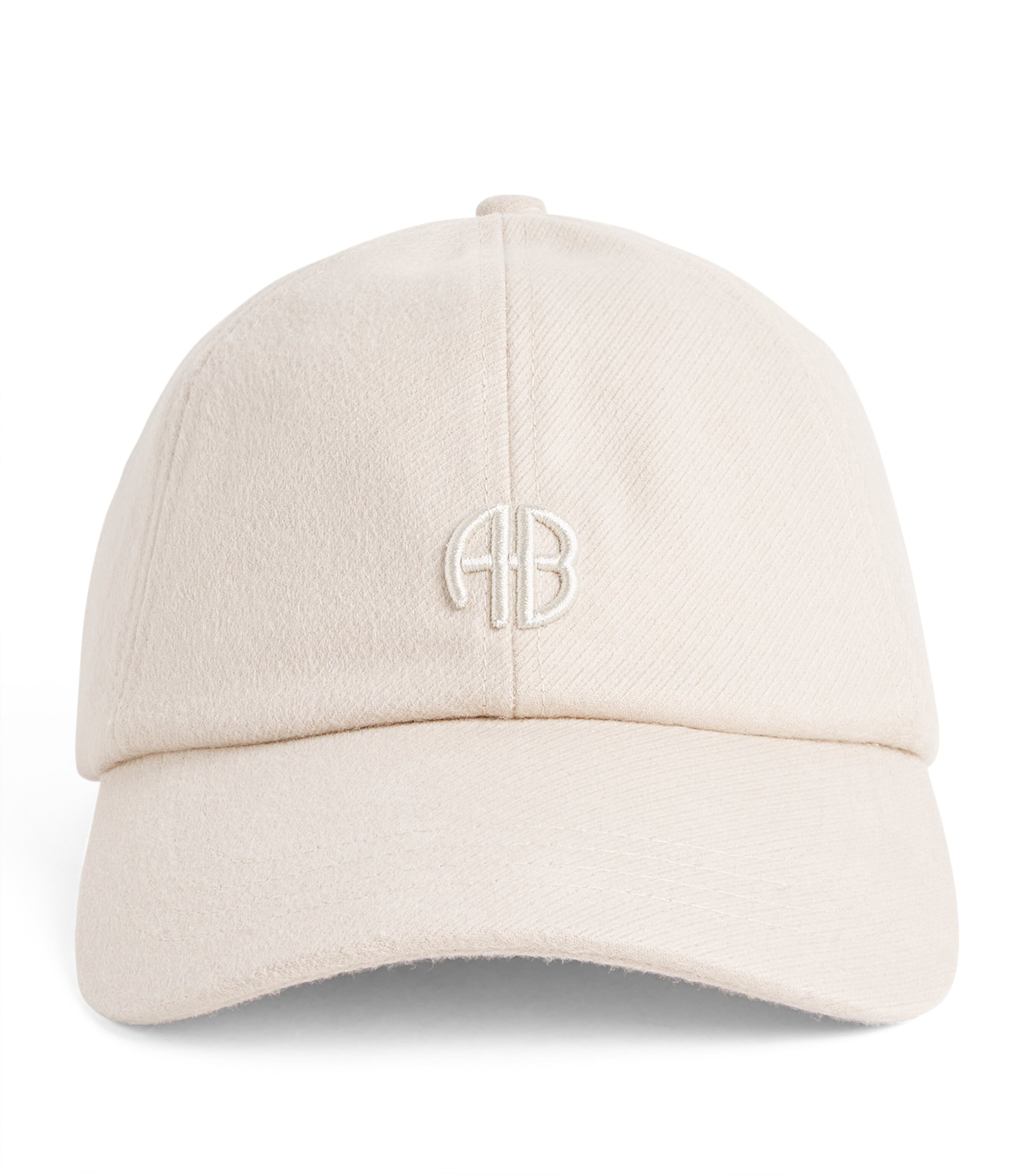 ANINE BING Embroidered Jeremy Baseball Cap Beige Wool Image 1