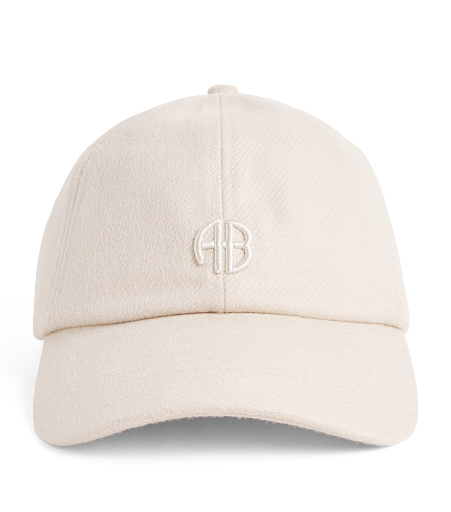 ANINE BING Embroidered Jeremy Baseball Cap Beige Wool Image 1